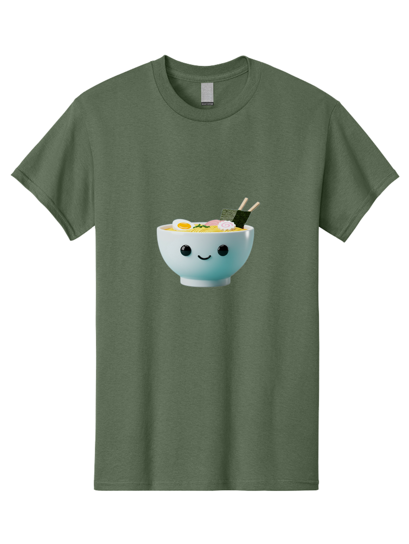 Smiling-Ramen-Bowl Men'S Graphic Tee, 100% Cotton, Comfortable Casual Summer Wear, Machine Washable, Steaming Bowl Of Ramen, Japanese Cuisine, Kawaii Food, Cartoon Character, Noodle Soup, Boiled Egg, Seaweed, Chopsticks, Smiling Face, Bab426