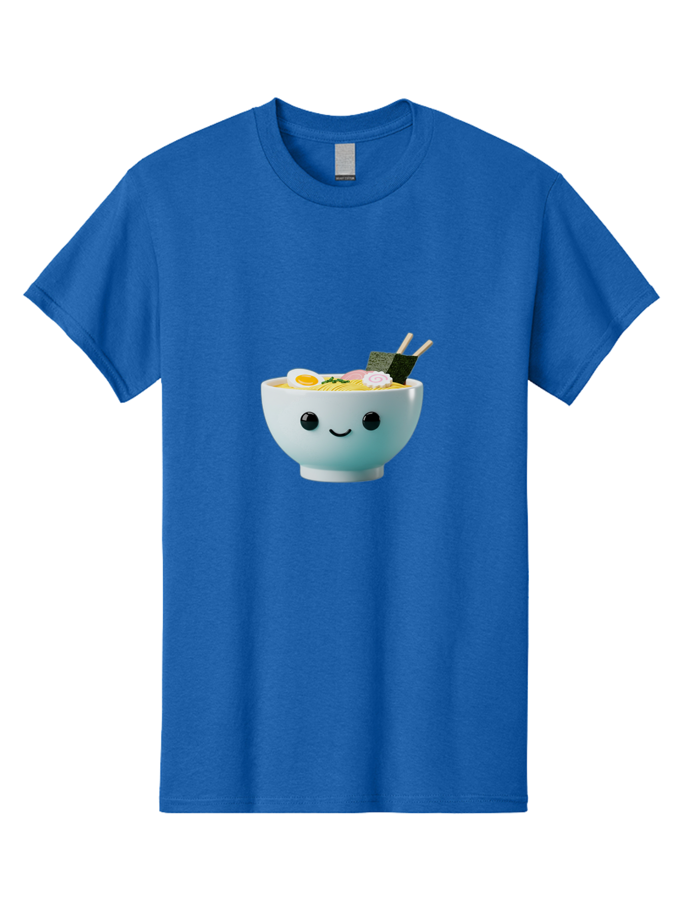 Smiling-Ramen-Bowl Men'S Graphic Tee, 100% Cotton, Comfortable Casual Summer Wear, Machine Washable, Steaming Bowl Of Ramen, Japanese Cuisine, Kawaii Food, Cartoon Character, Noodle Soup, Boiled Egg, Seaweed, Chopsticks, Smiling Face, Bab426