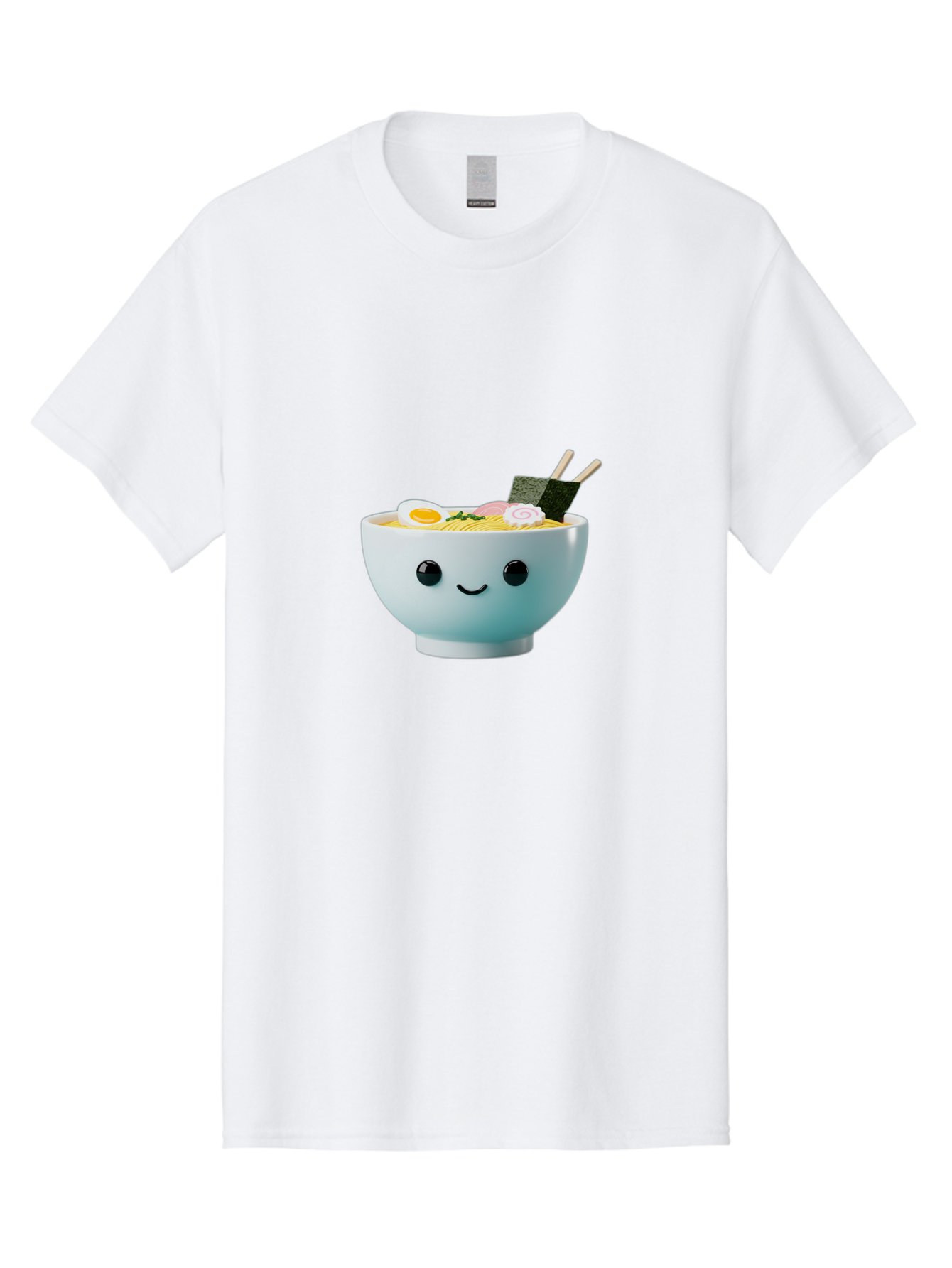 Smiling-Ramen-Bowl Men'S Graphic Tee, 100% Cotton, Comfortable Casual Summer Wear, Machine Washable, Steaming Bowl Of Ramen, Japanese Cuisine, Kawaii Food, Cartoon Character, Noodle Soup, Boiled Egg, Seaweed, Chopsticks, Smiling Face, Bab426