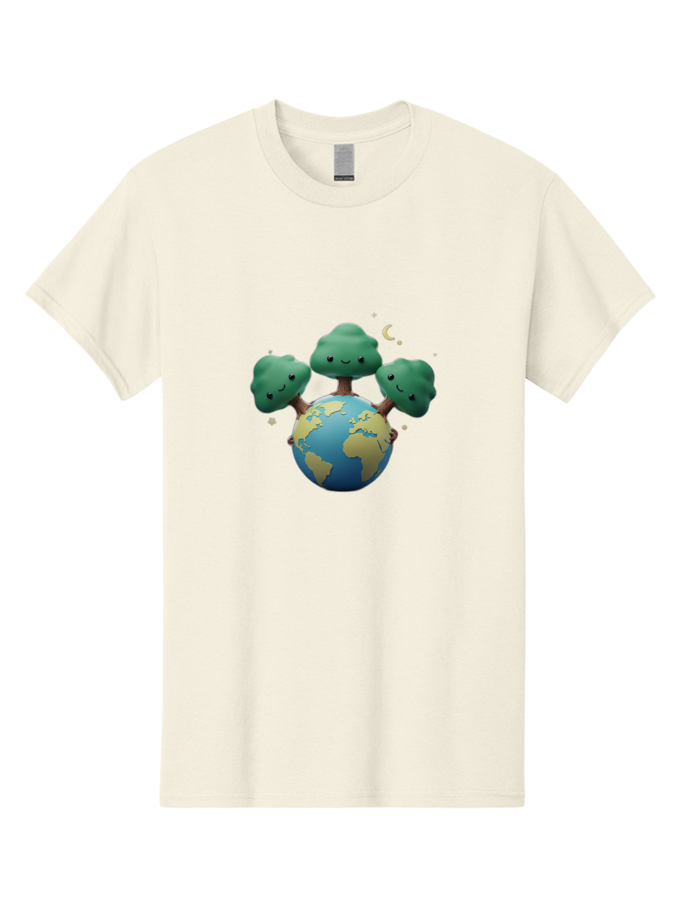 Smiling-Trees-Hugging-Earth Men'S Graphic Tee, 100% Cotton, Comfortable Casual Summer Wear, Machine Washable, Earth With Smiling Trees, Eco-Friendly, Environmental Awareness, Conservation, Sustainable Living, Cartoon Globe, Happy Planet, Bab427