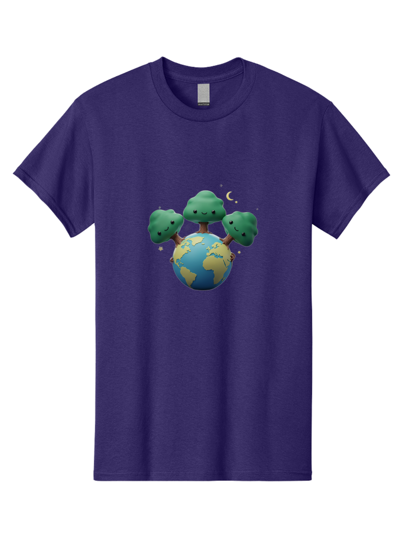 Smiling-Trees-Hugging-Earth Men'S Graphic Tee, 100% Cotton, Comfortable Casual Summer Wear, Machine Washable, Earth With Smiling Trees, Eco-Friendly, Environmental Awareness, Conservation, Sustainable Living, Cartoon Globe, Happy Planet, Bab427