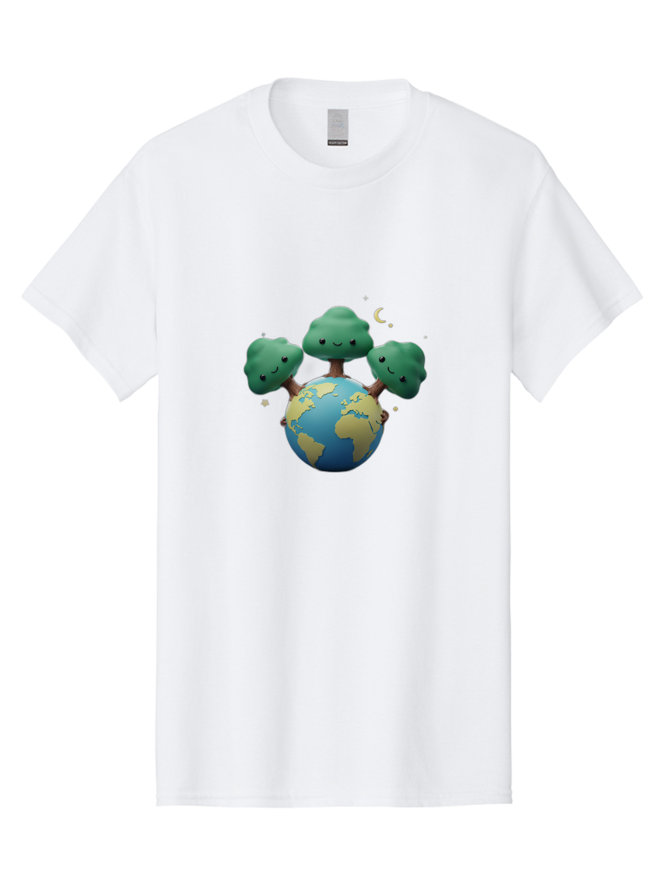 Smiling-Trees-Hugging-Earth Men'S Graphic Tee, 100% Cotton, Comfortable Casual Summer Wear, Machine Washable, Earth With Smiling Trees, Eco-Friendly, Environmental Awareness, Conservation, Sustainable Living, Cartoon Globe, Happy Planet, Bab427