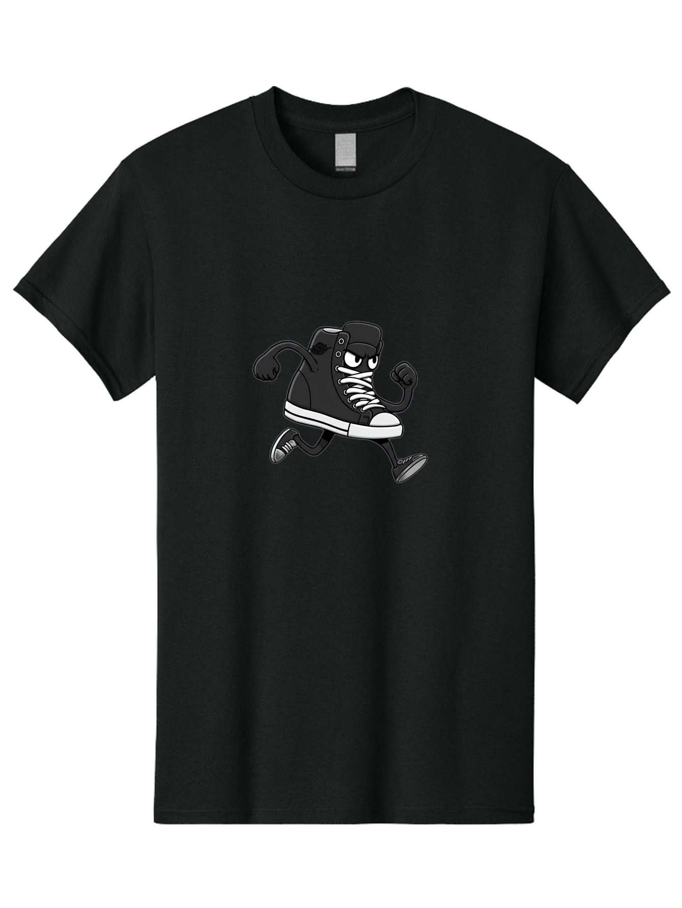 Sneaker-Character Men'S Graphic Tee, 100% Cotton, Comfortable Casual Summer Wear, Machine Washable, Cartoon Sneaker, Running Shoe, Black Converse, White Laces, Funny Character, Animated Footwear, Playful Design, Comic Illustration Bab429