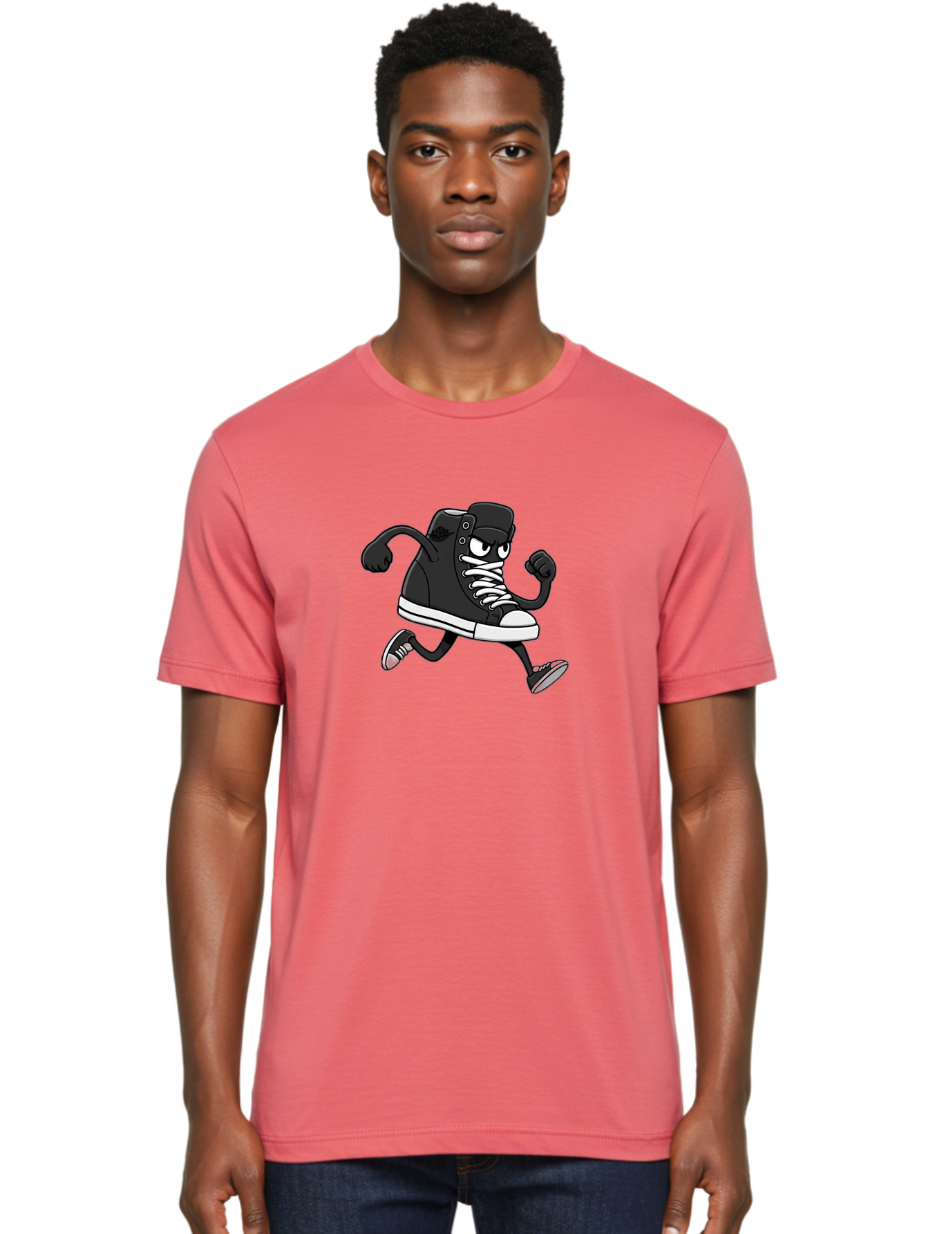 Sneaker-Character Men'S Graphic Tee, 100% Cotton, Comfortable Casual Summer Wear, Machine Washable, Cartoon Sneaker, Running Shoe, Black Converse, White Laces, Funny Character, Animated Footwear, Playful Design, Comic Illustration Bab429