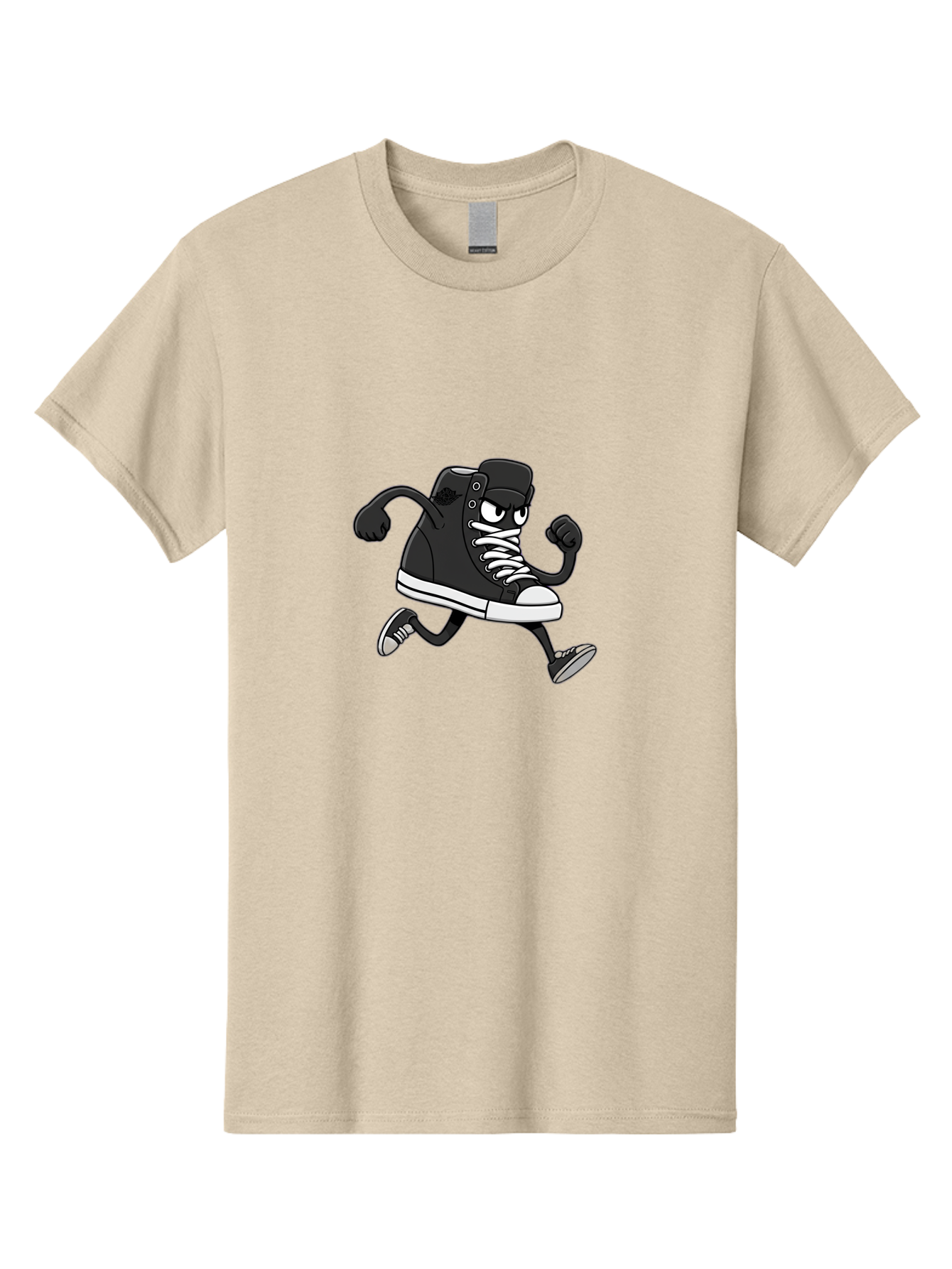 Sneaker-Character Men'S Graphic Tee, 100% Cotton, Comfortable Casual Summer Wear, Machine Washable, Cartoon Sneaker, Running Shoe, Black Converse, White Laces, Funny Character, Animated Footwear, Playful Design, Comic Illustration Bab429