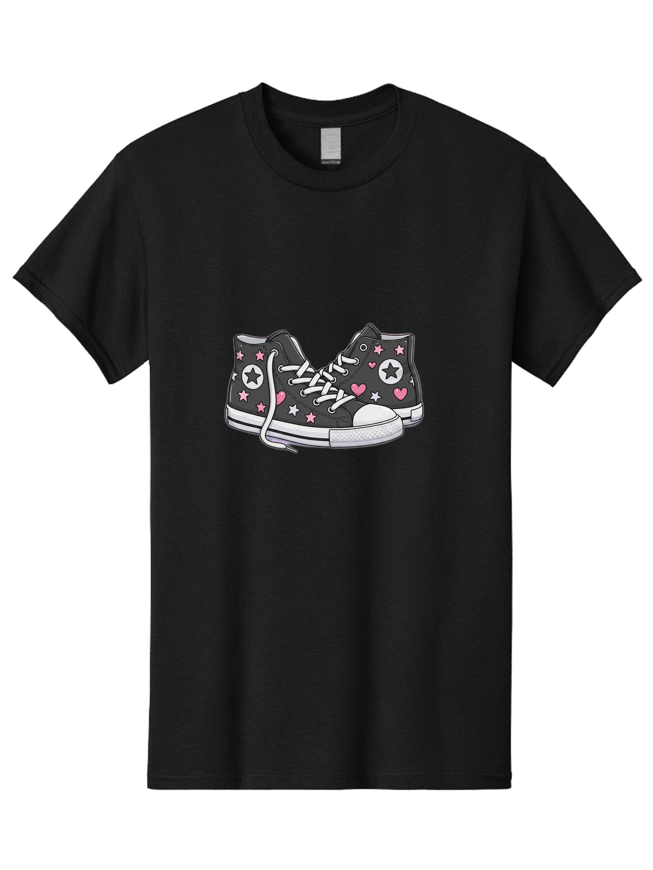 Sneakers-With-Stars-And-Hearts Men'S Graphic Tee, 100% Cotton, Comfortable Casual Summer Wear, Machine Washable, Custom Sneakers, Star And Heart Designs, Fashion Footwear, Casual Wear, Pink And White Accents, Sneaker Art, Street Style, Bab432