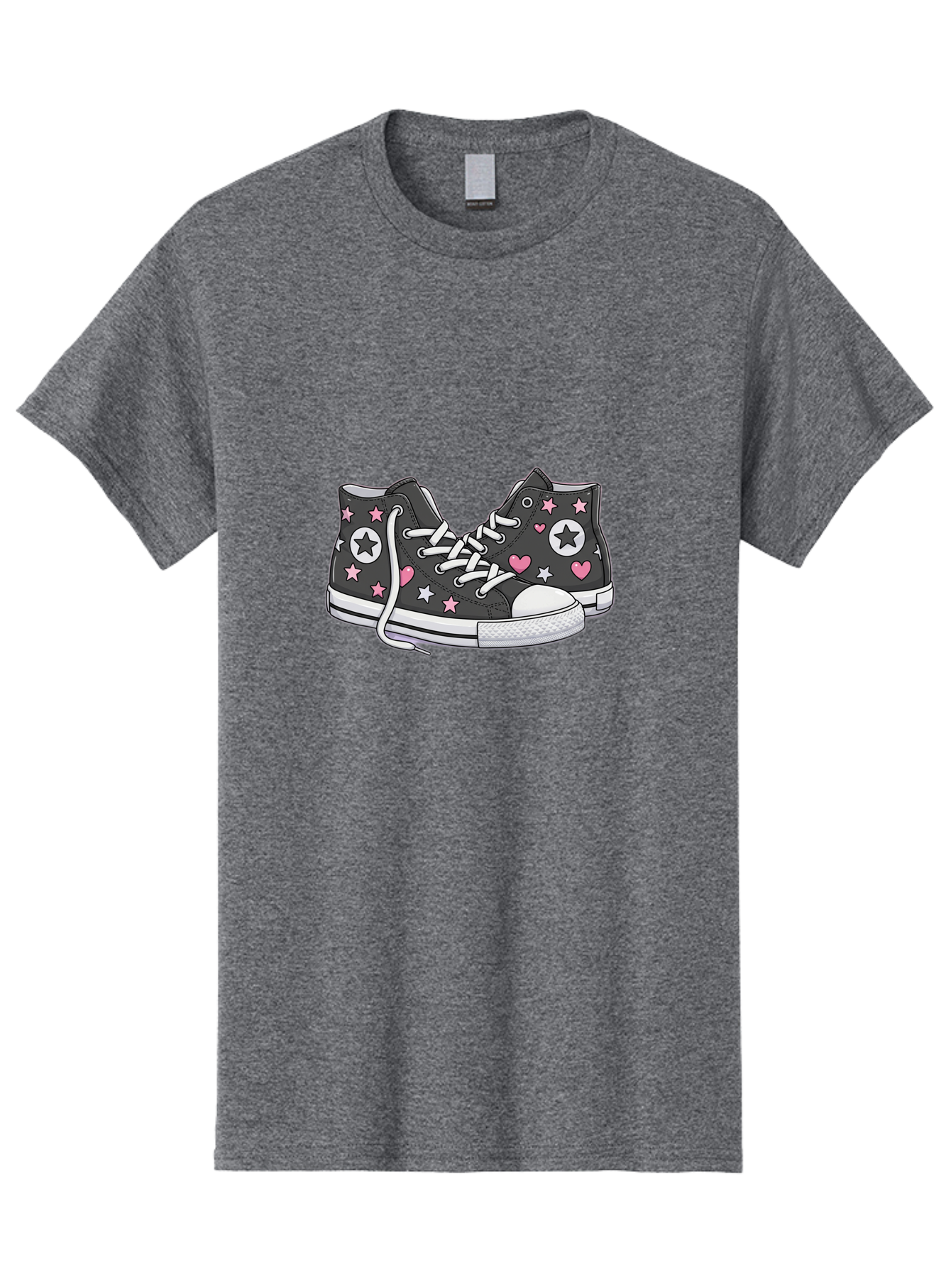 Sneakers-With-Stars-And-Hearts Men'S Graphic Tee, 100% Cotton, Comfortable Casual Summer Wear, Machine Washable, Custom Sneakers, Star And Heart Designs, Fashion Footwear, Casual Wear, Pink And White Accents, Sneaker Art, Street Style, Bab432