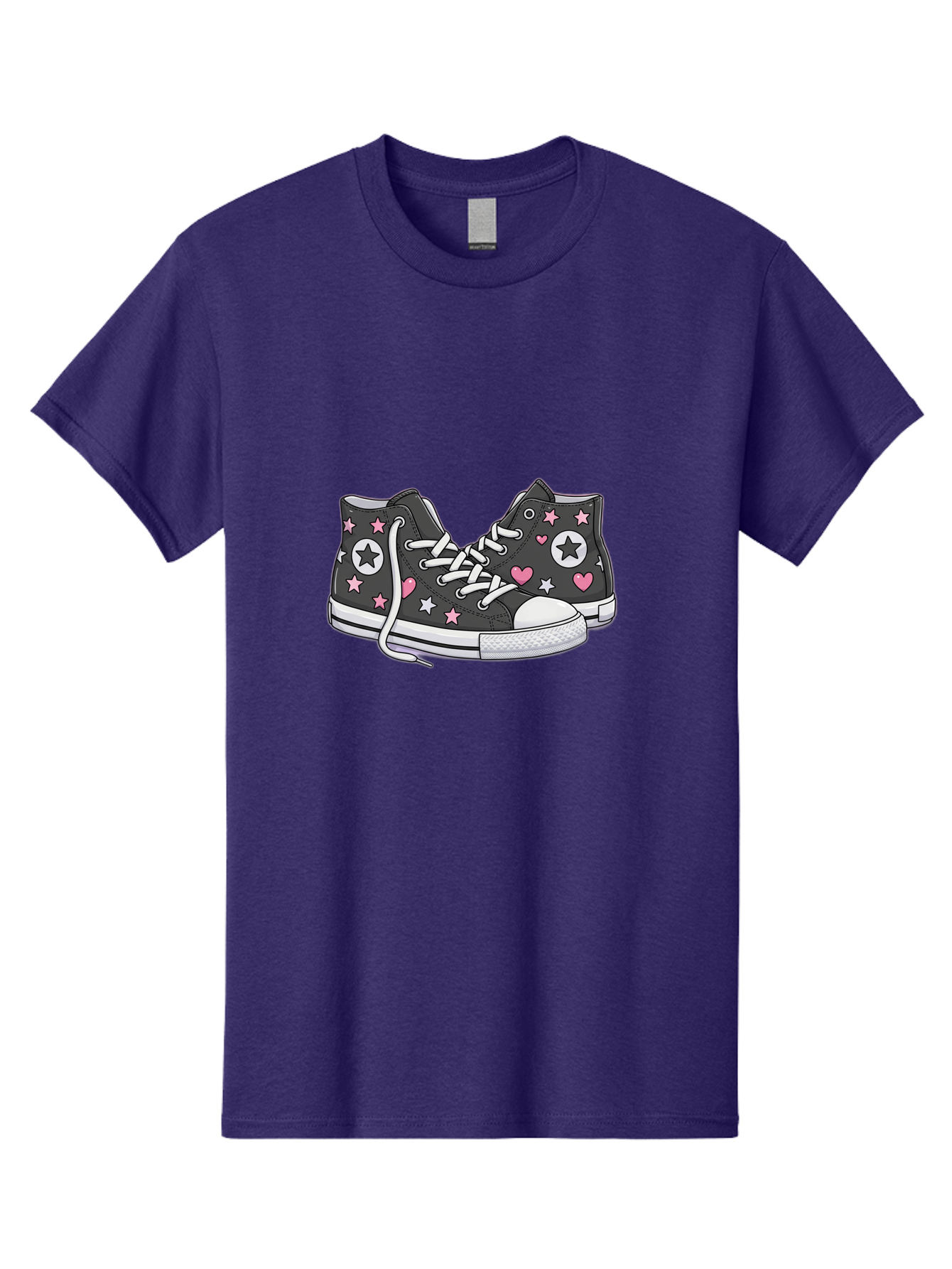 Sneakers-With-Stars-And-Hearts Men'S Graphic Tee, 100% Cotton, Comfortable Casual Summer Wear, Machine Washable, Custom Sneakers, Star And Heart Designs, Fashion Footwear, Casual Wear, Pink And White Accents, Sneaker Art, Street Style, Bab432