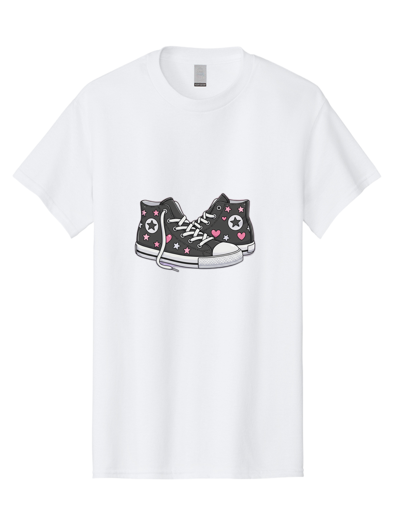 Sneakers-With-Stars-And-Hearts Men'S Graphic Tee, 100% Cotton, Comfortable Casual Summer Wear, Machine Washable, Custom Sneakers, Star And Heart Designs, Fashion Footwear, Casual Wear, Pink And White Accents, Sneaker Art, Street Style, Bab432