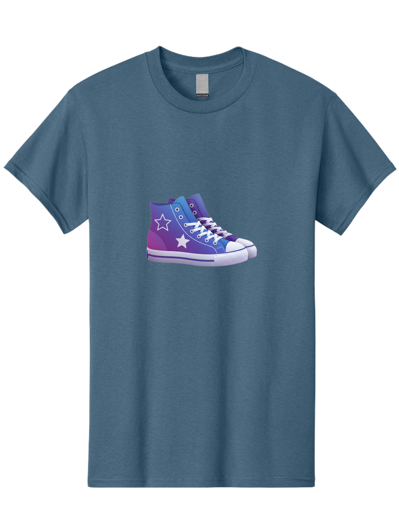 Sneakers-With-Stars Men'S Graphic Tee, 100% Cotton, Comfortable Casual Summer Wear, Machine Washable, Sneakers With Star Design, Purple Sneakers, Blue Sneakers, White Laces, Gradient Effect, Colorful Footwear, Streetwear Style, Casual Shoes, Bab433