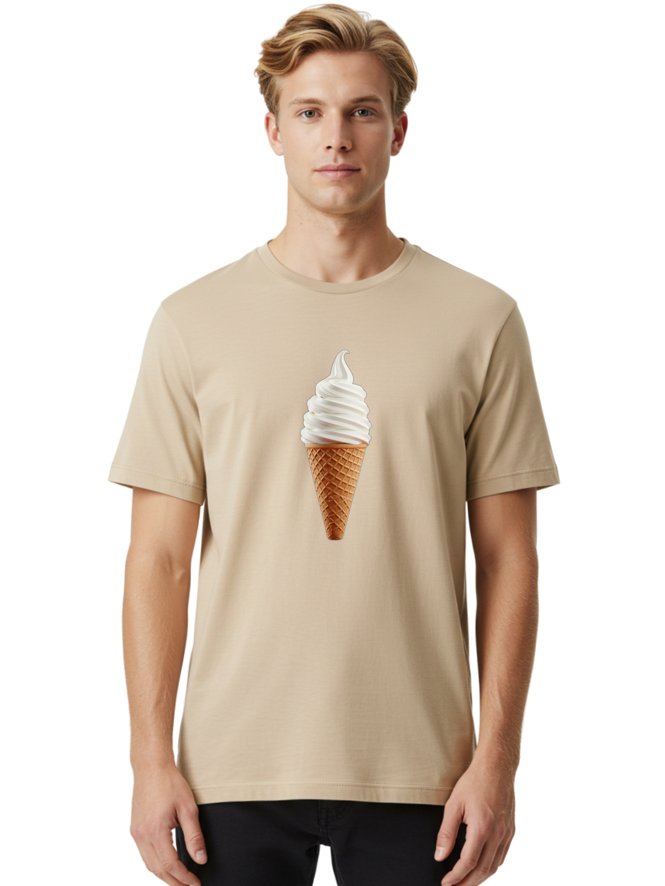 Soft-Serve-Ice-Cream-Cone Men'S Graphic Tee, 100% Cotton, Comfortable Casual Summer Wear, Machine Washable, Soft Serve Ice Cream, Ice Cream Cone, Sweet Treat, Creamy Texture, White Ice Cream, Waffle Cone, Dessert, Summer Snack, Frozen Yogurt Bab435