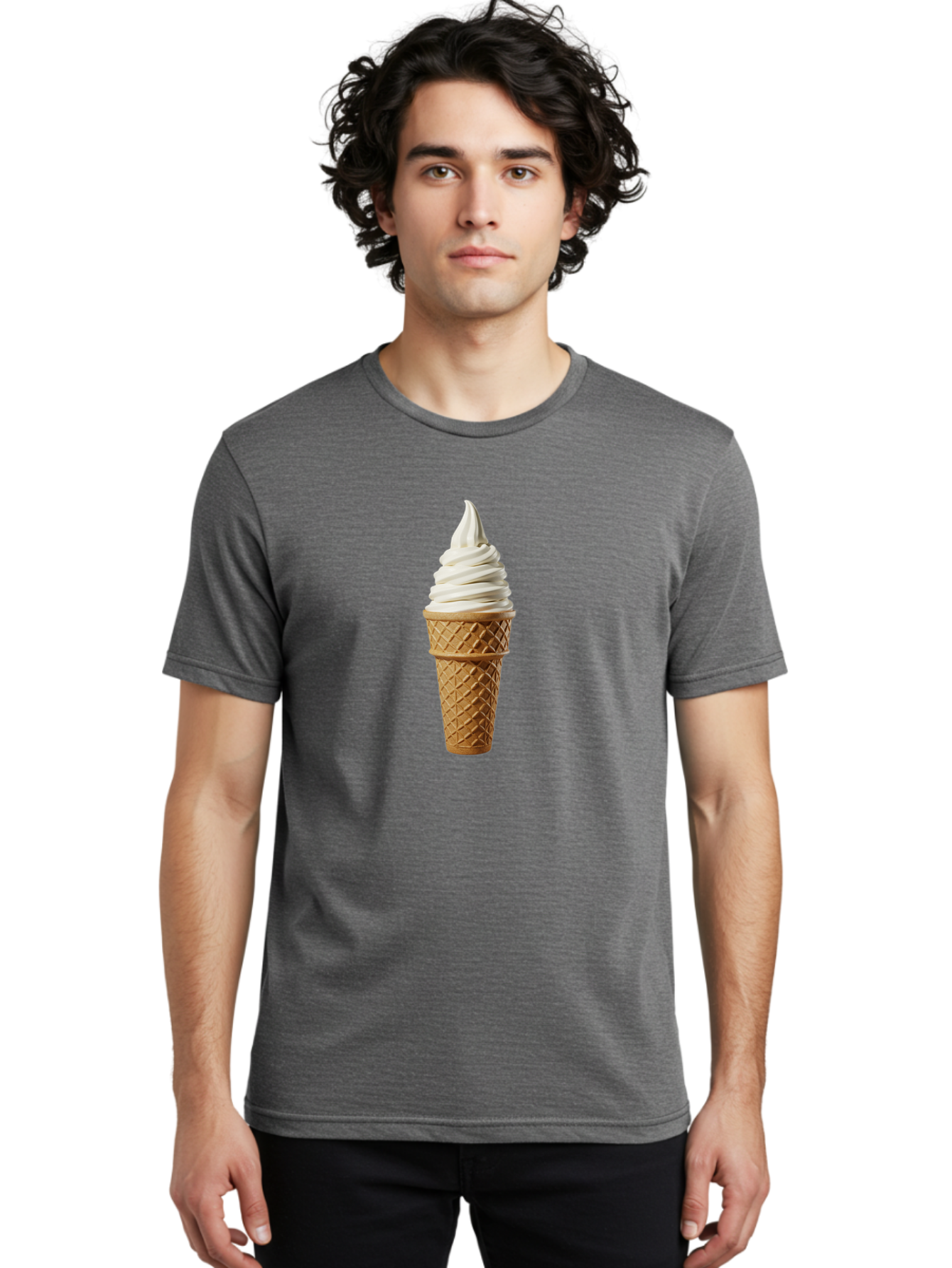Soft-Serve-Ice-Cream Men'S Graphic Tee, 100% Cotton, Comfortable Casual Summer Wear, Machine Washable, Soft Serve Ice Cream, Waffle Cone, Vanilla Ice Cream, Frozen Treat, Sweet Indulgence, Creamy Texture, Ice Cream Cone, Summer Dessert Bab436