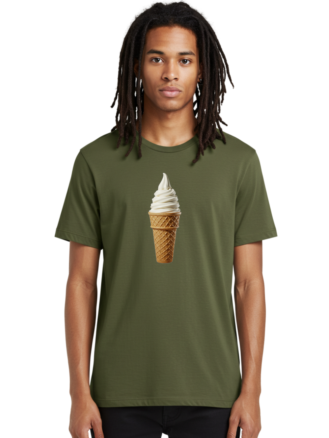 Soft-Serve-Ice-Cream Men'S Graphic Tee, 100% Cotton, Comfortable Casual Summer Wear, Machine Washable, Soft Serve Ice Cream, Waffle Cone, Vanilla Ice Cream, Frozen Treat, Sweet Indulgence, Creamy Texture, Ice Cream Cone, Summer Dessert Bab436