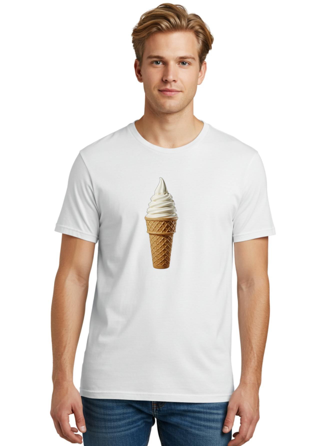 Soft-Serve-Ice-Cream Men'S Graphic Tee, 100% Cotton, Comfortable Casual Summer Wear, Machine Washable, Soft Serve Ice Cream, Waffle Cone, Vanilla Ice Cream, Frozen Treat, Sweet Indulgence, Creamy Texture, Ice Cream Cone, Summer Dessert Bab436