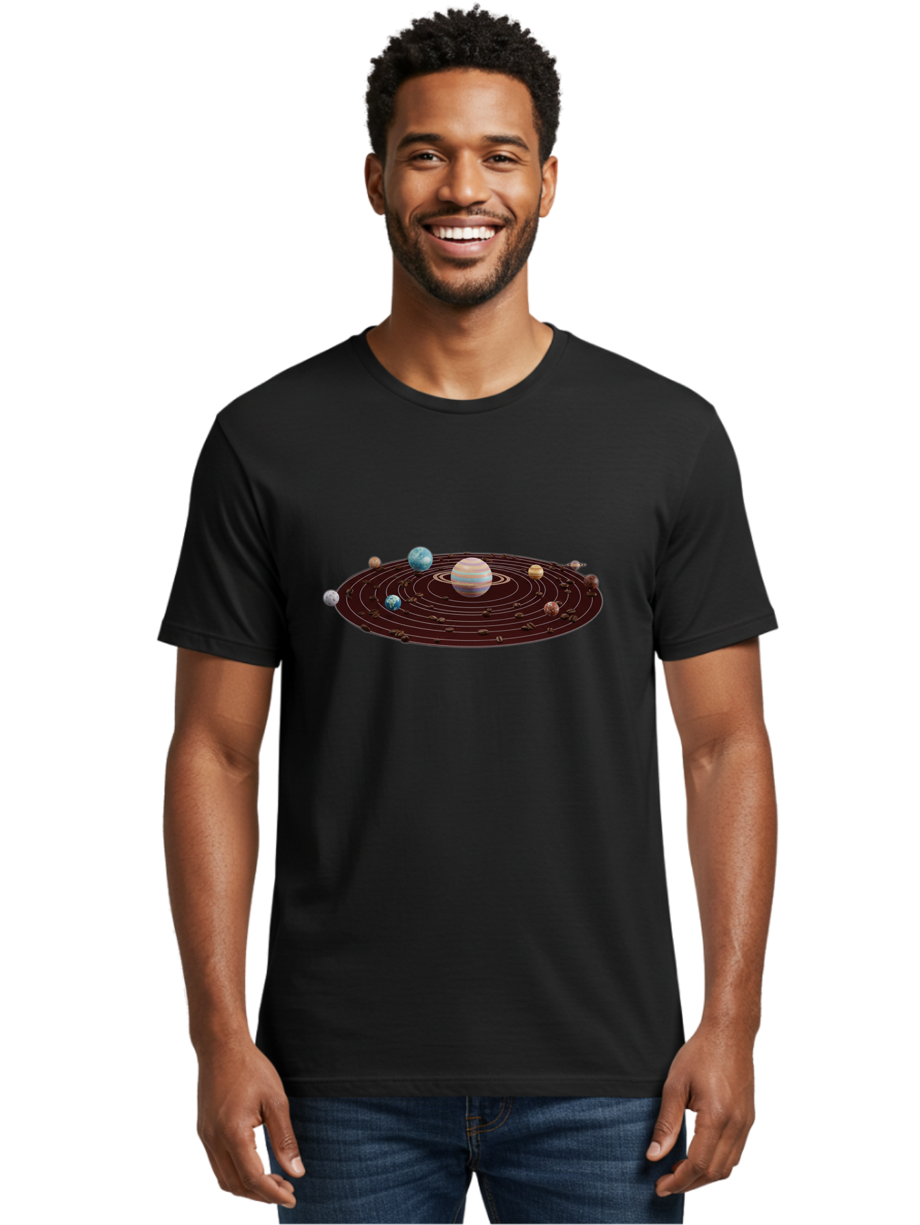 Solar-System Men'S Graphic Tee, 100% Cotton, Comfortable Casual Summer Wear, Machine Washable, Planets In Orbit, Solar System Illustration, Celestial Bodies, Jupiter With Stripes, Planetary Alignment, Astronomy Graphic, Space Exploration Bab438
