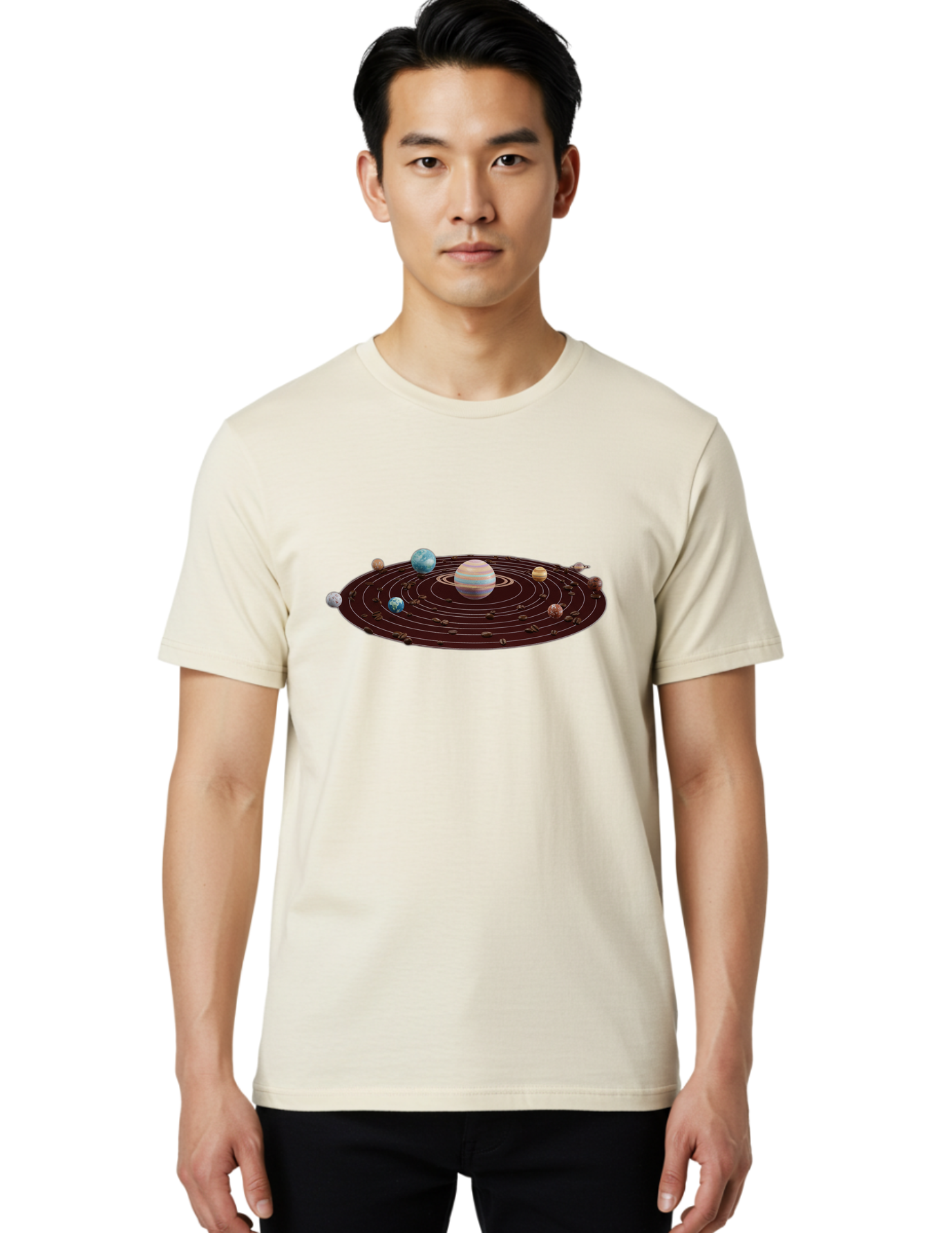 Solar-System Men'S Graphic Tee, 100% Cotton, Comfortable Casual Summer Wear, Machine Washable, Planets In Orbit, Solar System Illustration, Celestial Bodies, Jupiter With Stripes, Planetary Alignment, Astronomy Graphic, Space Exploration Bab438