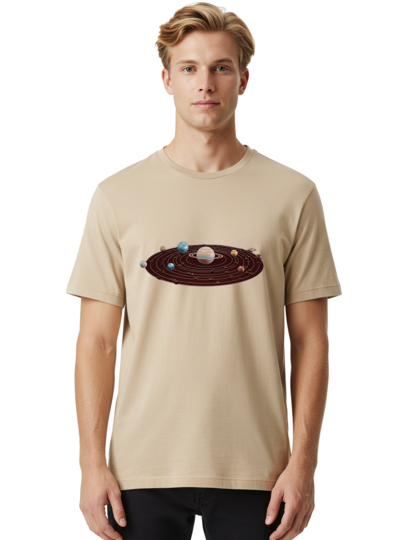 Solar-System Men'S Graphic Tee, 100% Cotton, Comfortable Casual Summer Wear, Machine Washable, Planets In Orbit, Solar System Illustration, Celestial Bodies, Jupiter With Stripes, Planetary Alignment, Astronomy Graphic, Space Exploration Bab438