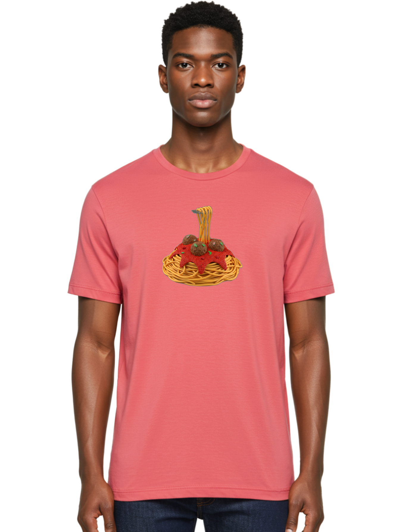 Spaghetti-And-Meatballs Men'S Graphic Tee, 100% Cotton, Comfortable Casual Summer Wear, Machine Washable, Spaghetti With Meatballs, Red Sauce, Italian Cuisine, Pasta Dish, Meatballs, Tomato Sauce, Italian Food, Savory Meal Bab440