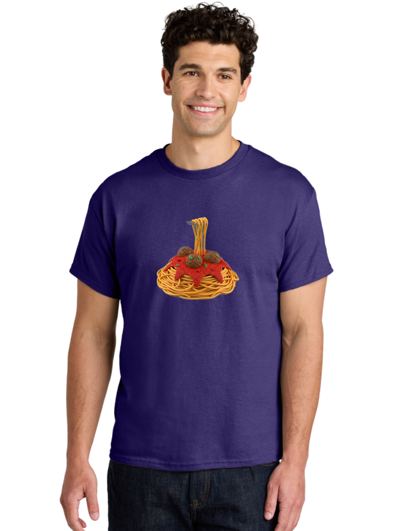 Spaghetti-And-Meatballs Men'S Graphic Tee, 100% Cotton, Comfortable Casual Summer Wear, Machine Washable, Spaghetti With Meatballs, Red Sauce, Italian Cuisine, Pasta Dish, Meatballs, Tomato Sauce, Italian Food, Savory Meal Bab440
