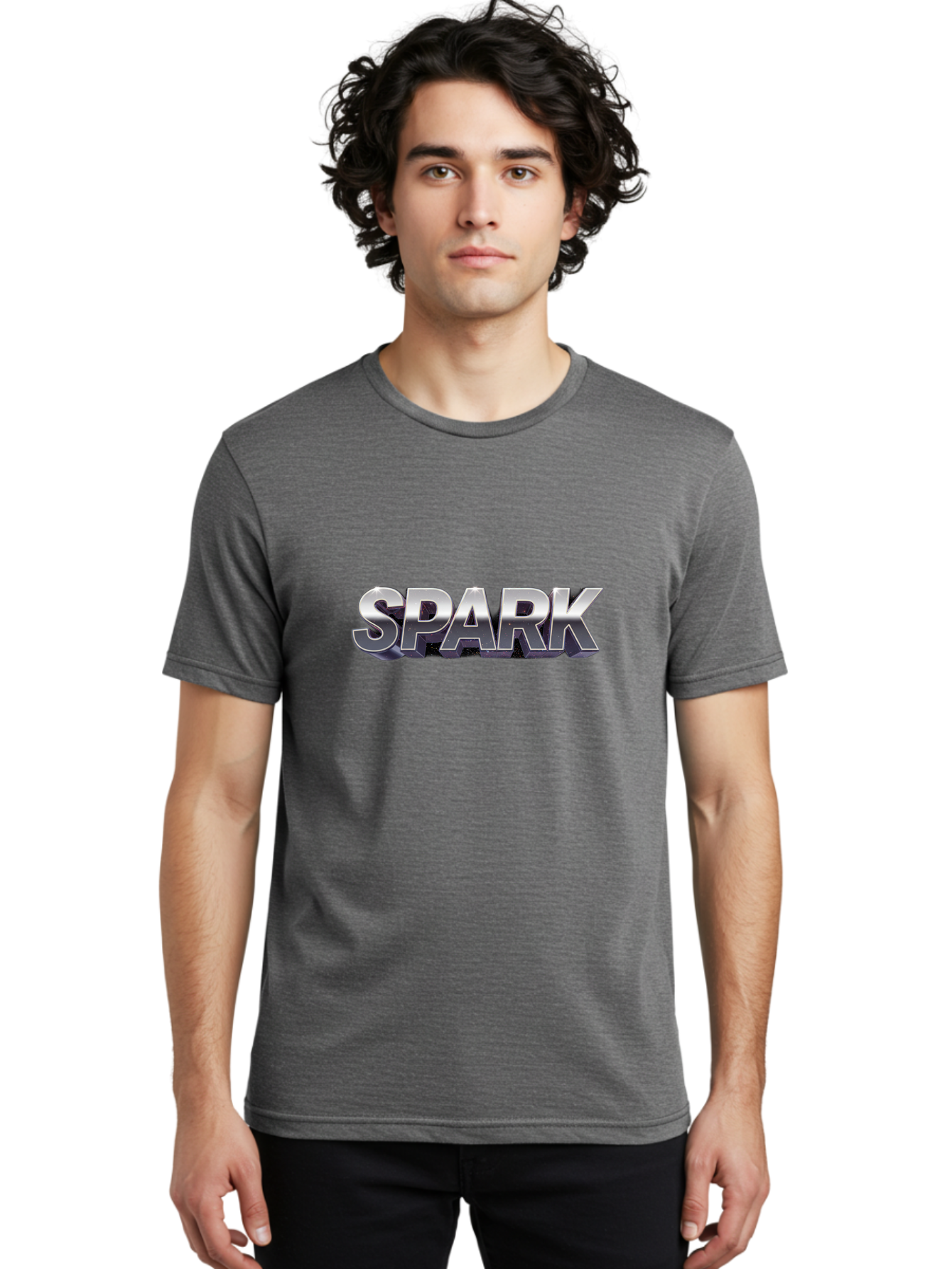 Spark Men'S Graphic Tee, 100% Cotton, Comfortable Casual Summer Wear, Machine Washable, Spark, Silver Text, Bold Font, Inspirational Quote, Motivation, Energy, Creativity, Dynamic Design, Modern Style Bab441