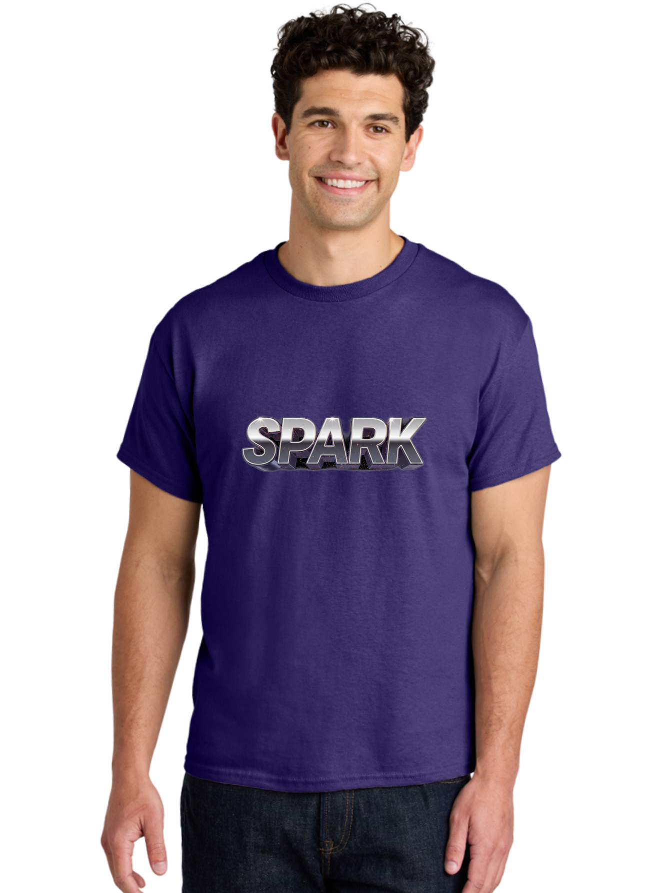 Spark Men'S Graphic Tee, 100% Cotton, Comfortable Casual Summer Wear, Machine Washable, Spark, Silver Text, Bold Font, Inspirational Quote, Motivation, Energy, Creativity, Dynamic Design, Modern Style Bab441