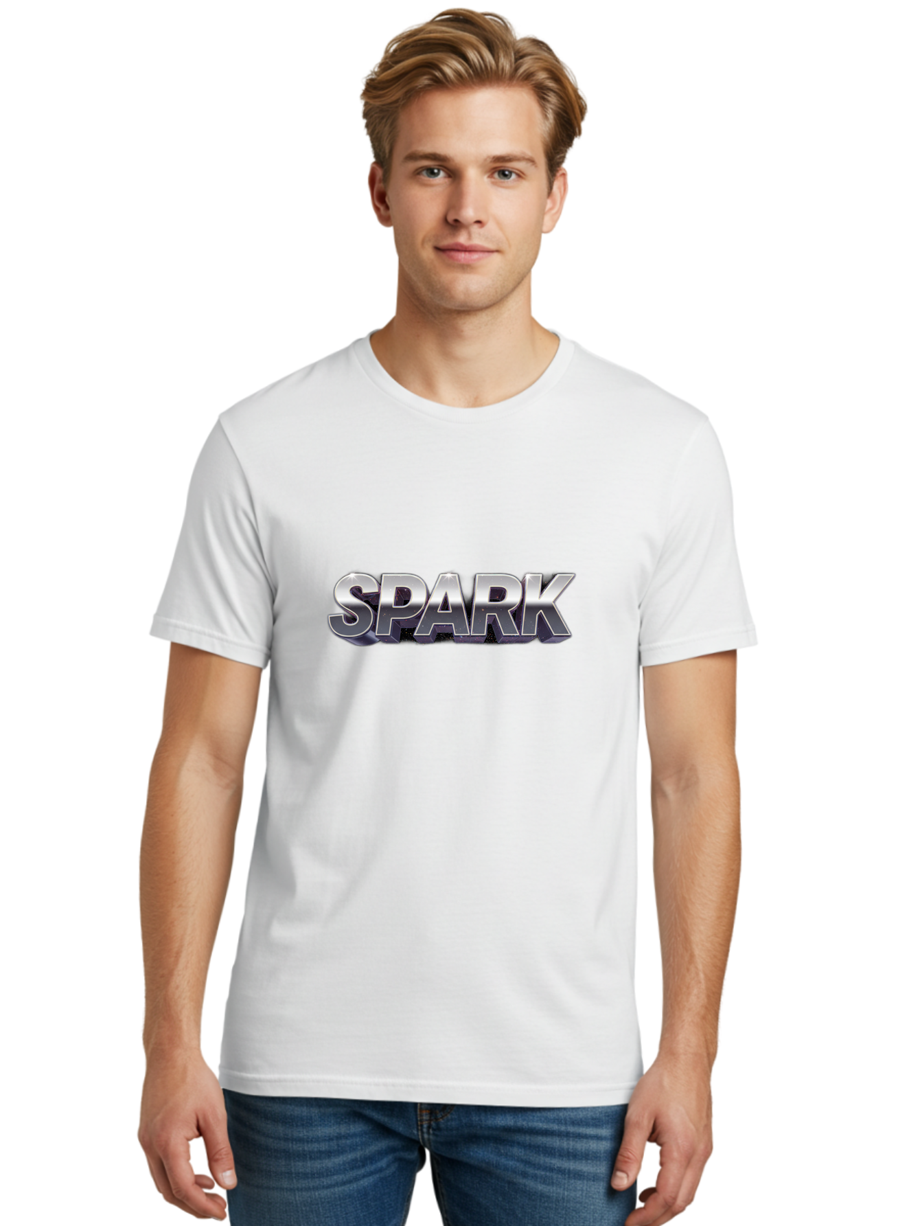 Spark Men'S Graphic Tee, 100% Cotton, Comfortable Casual Summer Wear, Machine Washable, Spark, Silver Text, Bold Font, Inspirational Quote, Motivation, Energy, Creativity, Dynamic Design, Modern Style Bab441