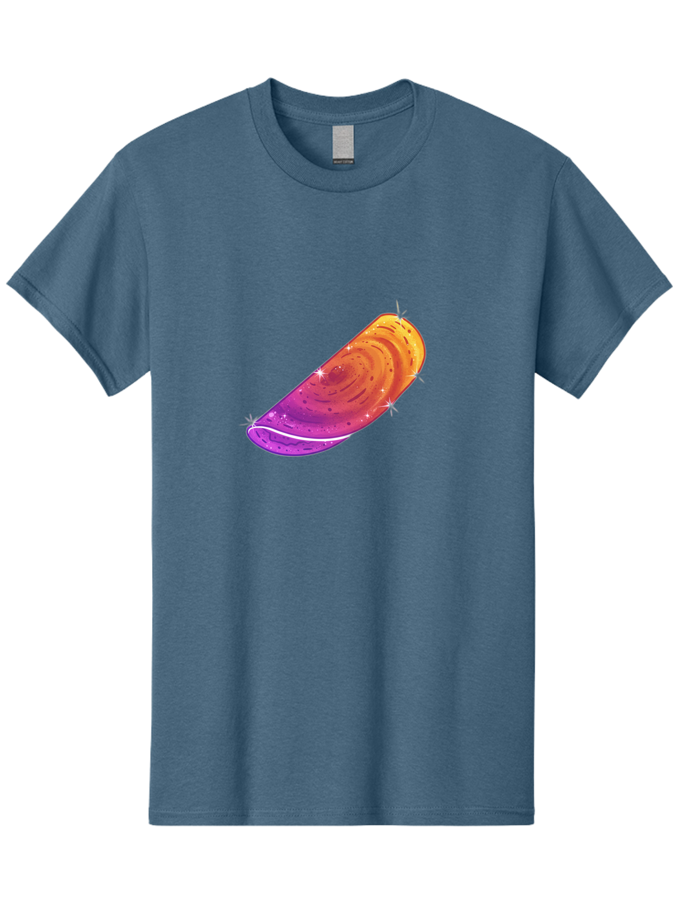 Sparkling-Dosa Men'S Graphic Tee, 100% Cotton, Comfortable Casual Summer Wear, Machine Washable, Vibrant Purple And Orange Design, Swirling Patterns, Shiny Surface, Sparkles, Mesmerizing Graphics, Abstract Art, Colorful Illustration, Bab442