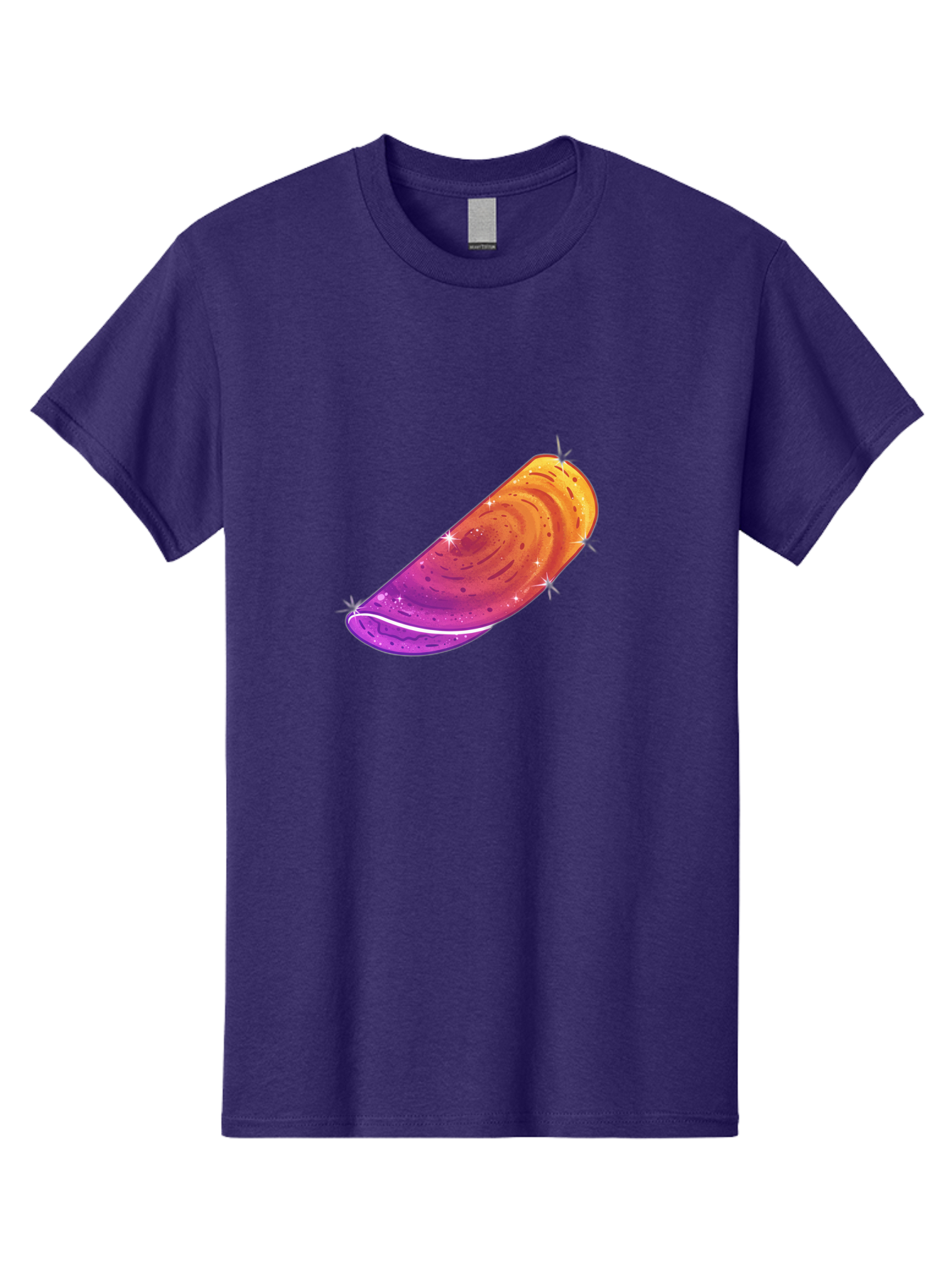 Sparkling-Dosa Men'S Graphic Tee, 100% Cotton, Comfortable Casual Summer Wear, Machine Washable, Vibrant Purple And Orange Design, Swirling Patterns, Shiny Surface, Sparkles, Mesmerizing Graphics, Abstract Art, Colorful Illustration, Bab442