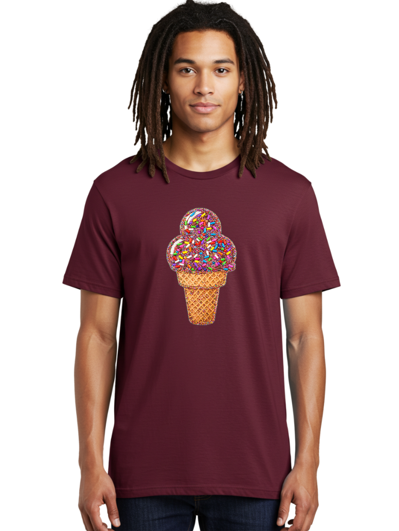 Sprinkle-Ice-Cream-Cone-1 Men'S Graphic Tee, 100% Cotton, Comfortable Casual Summer Wear, Machine Washable, Colorful Sprinkles, Ice Cream, Sweet Treats, Dessert, Waffle Cone, Rainbow Colors, Sprinkles Overload, Fun Snack, Sweet Delight, Candy, Bab443