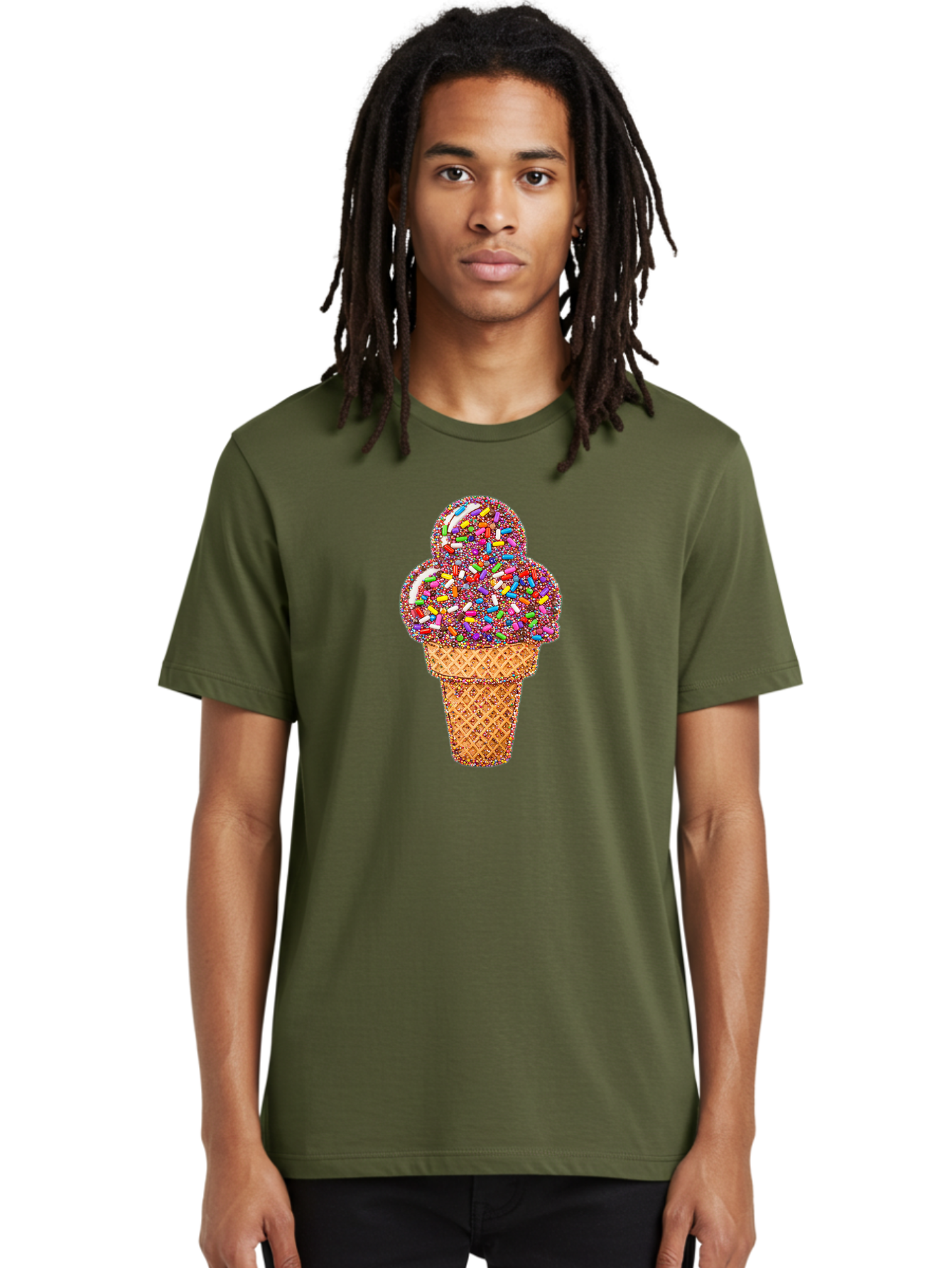 Sprinkle-Ice-Cream-Cone-1 Men'S Graphic Tee, 100% Cotton, Comfortable Casual Summer Wear, Machine Washable, Colorful Sprinkles, Ice Cream, Sweet Treats, Dessert, Waffle Cone, Rainbow Colors, Sprinkles Overload, Fun Snack, Sweet Delight, Candy, Bab443