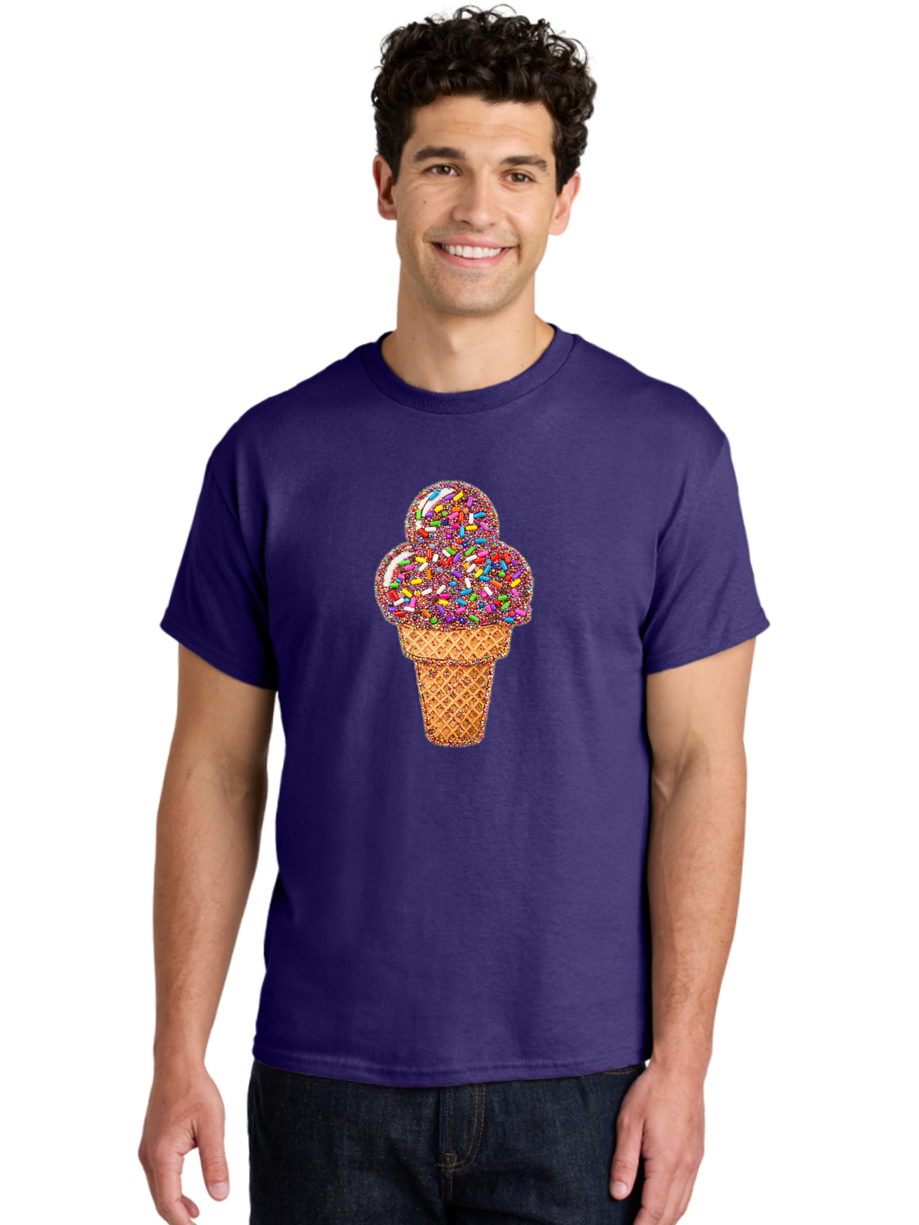Sprinkle-Ice-Cream-Cone-1 Men'S Graphic Tee, 100% Cotton, Comfortable Casual Summer Wear, Machine Washable, Colorful Sprinkles, Ice Cream, Sweet Treats, Dessert, Waffle Cone, Rainbow Colors, Sprinkles Overload, Fun Snack, Sweet Delight, Candy, Bab443