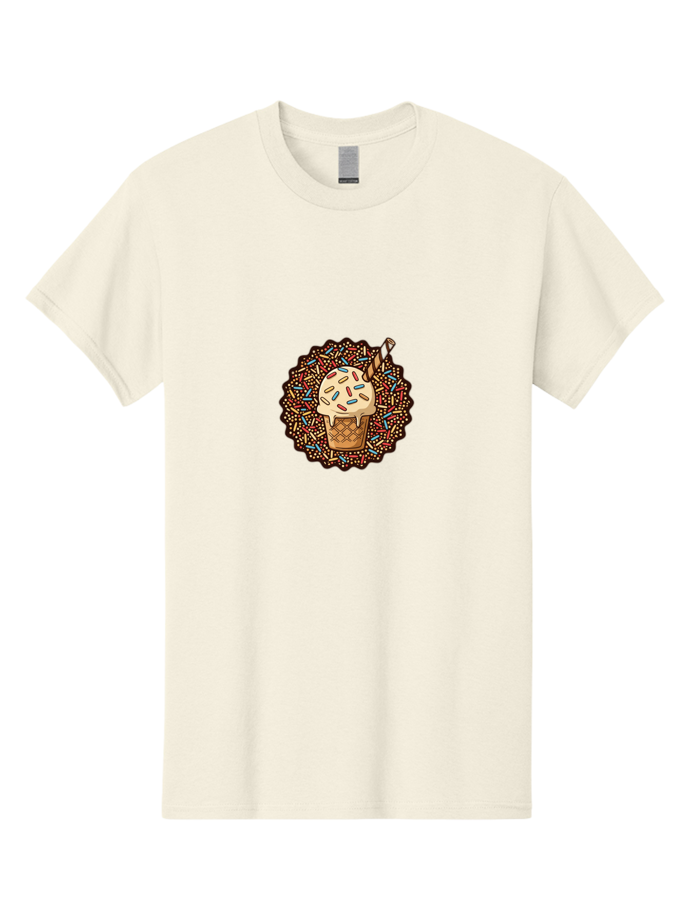 Sprinkle-Ice-Cream-Cone Men'S Graphic Tee, 100% Cotton, Comfortable Casual Summer Wear, Machine Washable, Ice Cream Cone, Rainbow Sprinkles, Melting Ice Cream, Sweet Treats, Dessert Delights, Colorful Toppings, Tasty Indulgence, Bab444