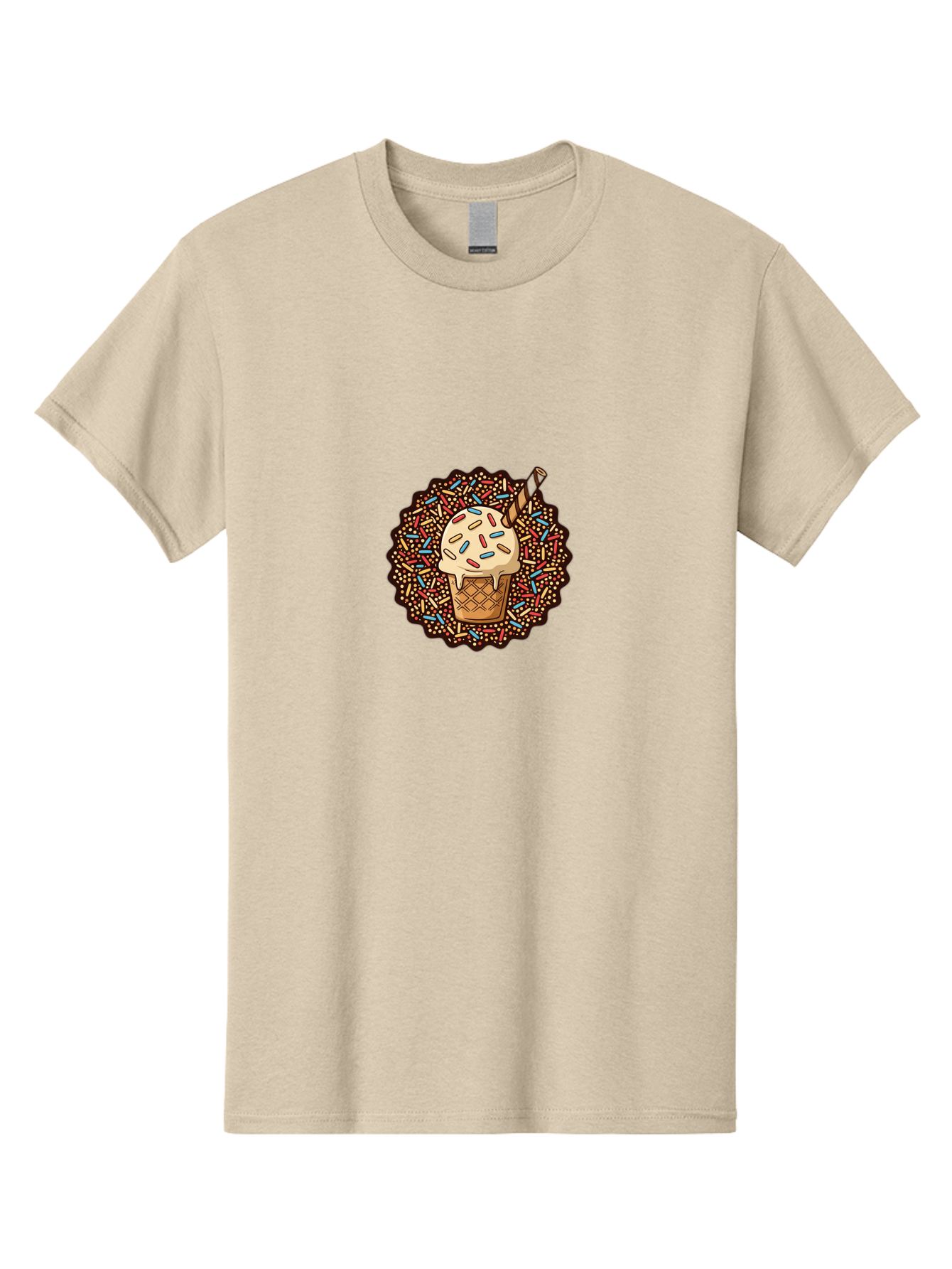 Sprinkle-Ice-Cream-Cone Men'S Graphic Tee, 100% Cotton, Comfortable Casual Summer Wear, Machine Washable, Ice Cream Cone, Rainbow Sprinkles, Melting Ice Cream, Sweet Treats, Dessert Delights, Colorful Toppings, Tasty Indulgence, Bab444