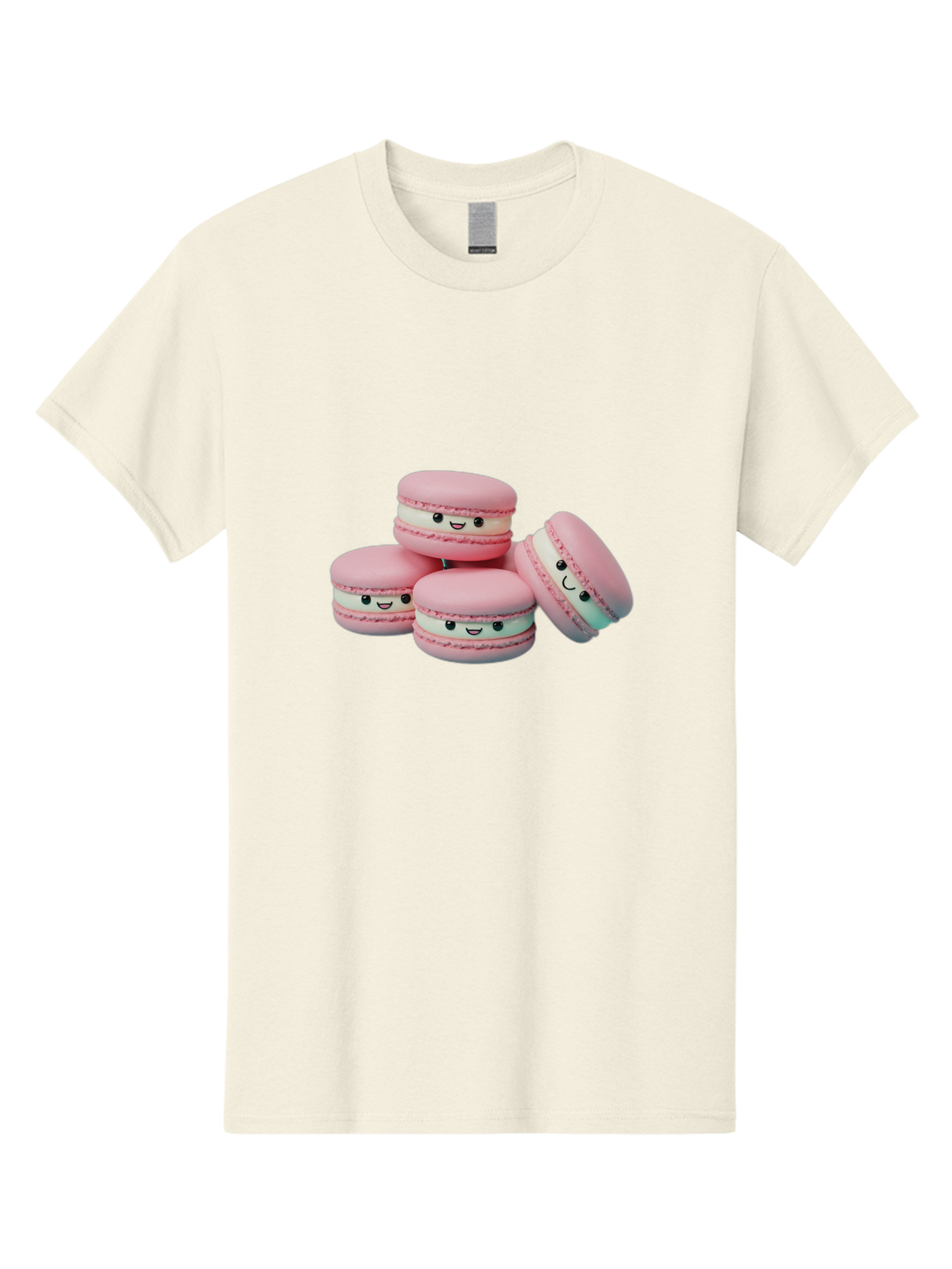 Squishy-Macarons Men'S Graphic Tee, 100% Cotton, Comfortable Casual Summer Wear, Machine Washable, Pink Macarons, Smiling Faces, Cute Desserts, Stack Of Macaroons, Sweet Treats, Adorable Faces, Tasty Macarons, Dessert Lovers, Kawaii Food Bab445