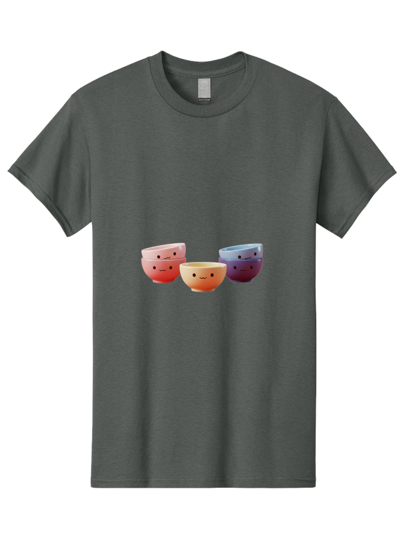 Stacked-Bowls-1 Men'S Graphic Tee, 100% Cotton, Comfortable Casual Summer Wear, Machine Washable, Ceramic Bowls, Smiling Faces, Colorful Dinnerware, Pastel Colors, Happy Kitchen Accessories, Table Setting, Cute Home Decor, Unique Gift Ideas Bab447