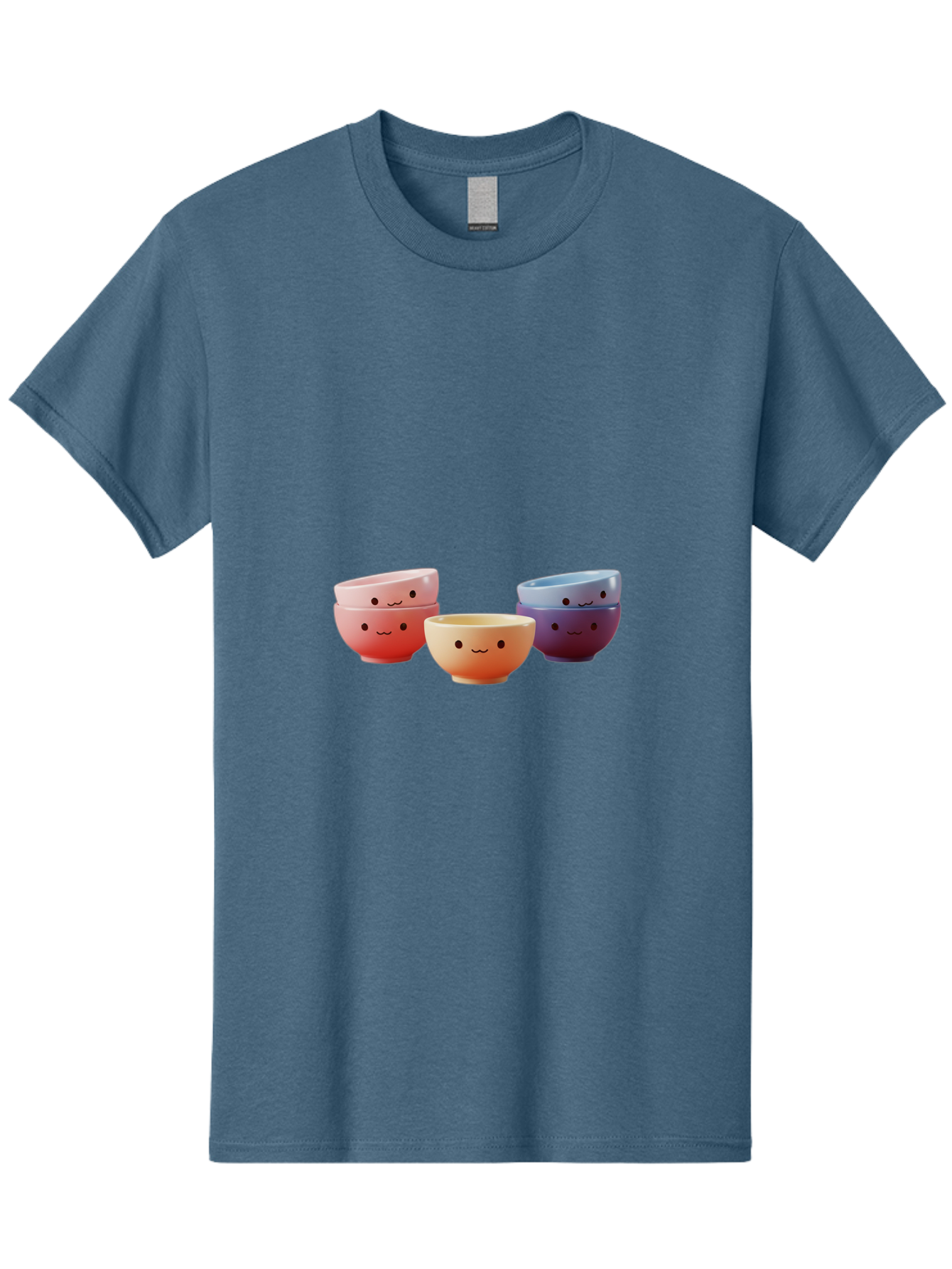 Stacked-Bowls-1 Men'S Graphic Tee, 100% Cotton, Comfortable Casual Summer Wear, Machine Washable, Ceramic Bowls, Smiling Faces, Colorful Dinnerware, Pastel Colors, Happy Kitchen Accessories, Table Setting, Cute Home Decor, Unique Gift Ideas Bab447