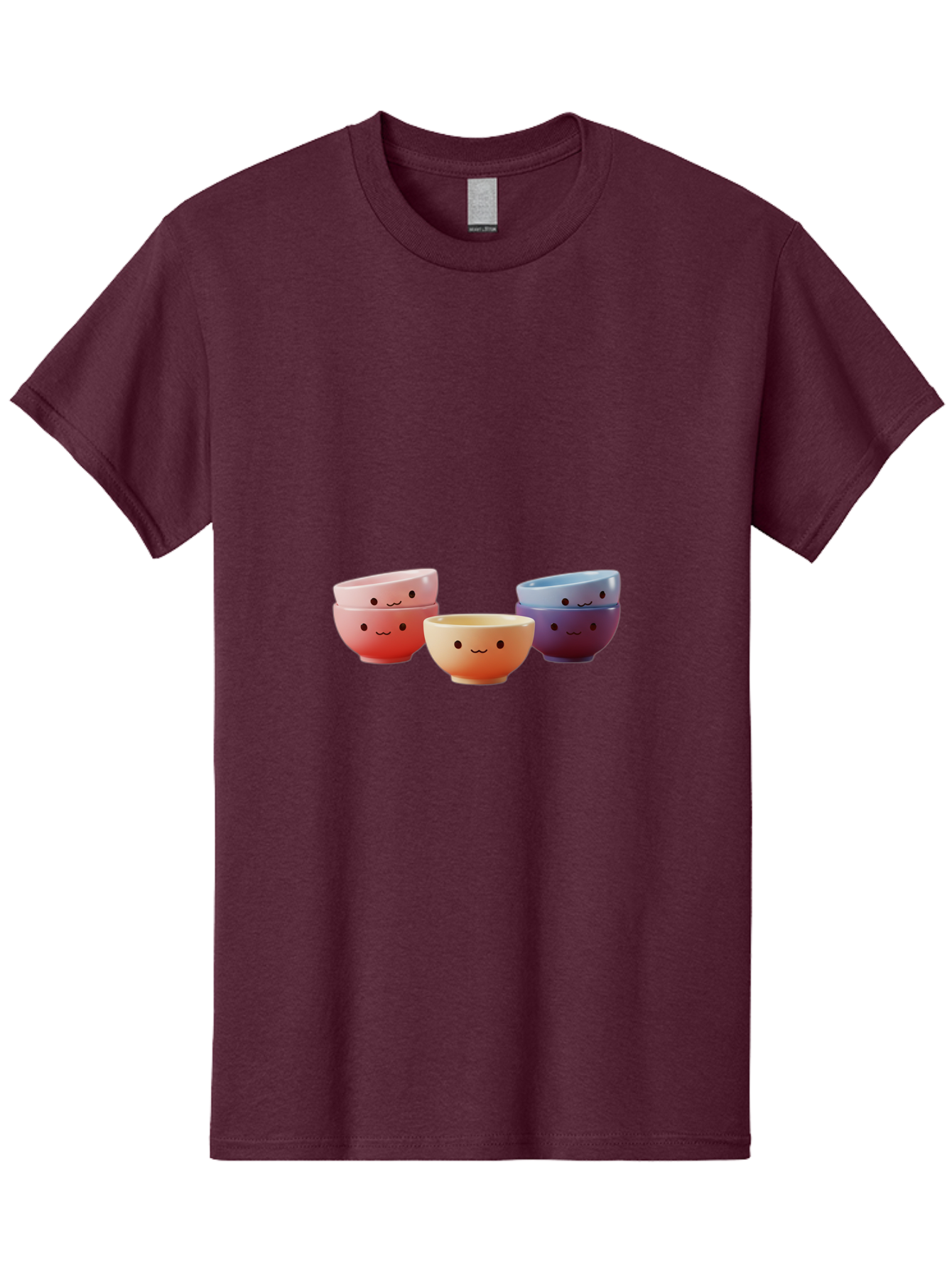 Stacked-Bowls-1 Men'S Graphic Tee, 100% Cotton, Comfortable Casual Summer Wear, Machine Washable, Ceramic Bowls, Smiling Faces, Colorful Dinnerware, Pastel Colors, Happy Kitchen Accessories, Table Setting, Cute Home Decor, Unique Gift Ideas Bab447