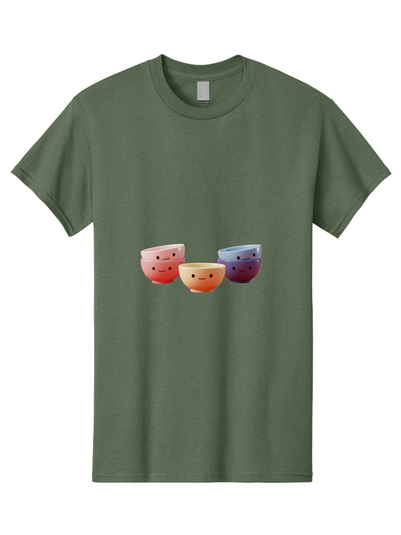 Stacked-Bowls-1 Men'S Graphic Tee, 100% Cotton, Comfortable Casual Summer Wear, Machine Washable, Ceramic Bowls, Smiling Faces, Colorful Dinnerware, Pastel Colors, Happy Kitchen Accessories, Table Setting, Cute Home Decor, Unique Gift Ideas Bab447