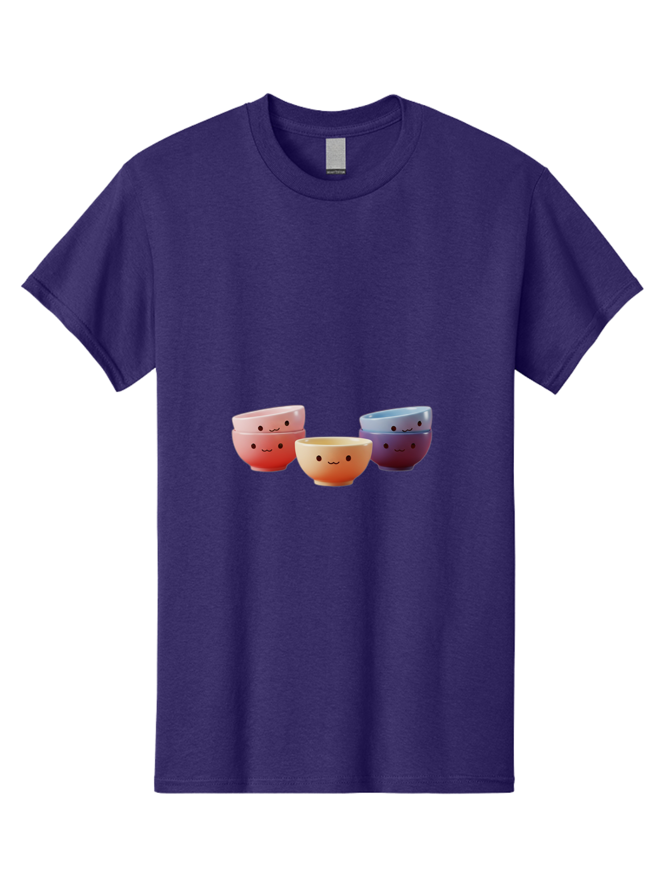 Stacked-Bowls-1 Men'S Graphic Tee, 100% Cotton, Comfortable Casual Summer Wear, Machine Washable, Ceramic Bowls, Smiling Faces, Colorful Dinnerware, Pastel Colors, Happy Kitchen Accessories, Table Setting, Cute Home Decor, Unique Gift Ideas Bab447