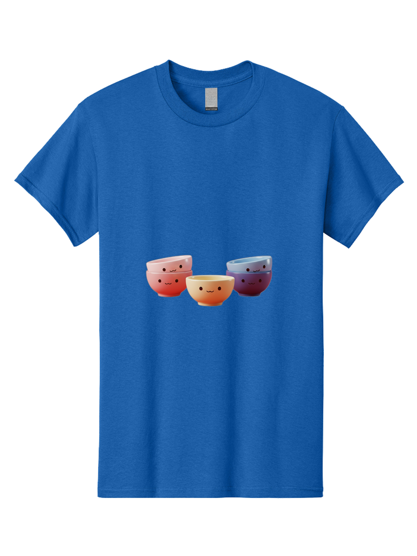 Stacked-Bowls-1 Men'S Graphic Tee, 100% Cotton, Comfortable Casual Summer Wear, Machine Washable, Ceramic Bowls, Smiling Faces, Colorful Dinnerware, Pastel Colors, Happy Kitchen Accessories, Table Setting, Cute Home Decor, Unique Gift Ideas Bab447
