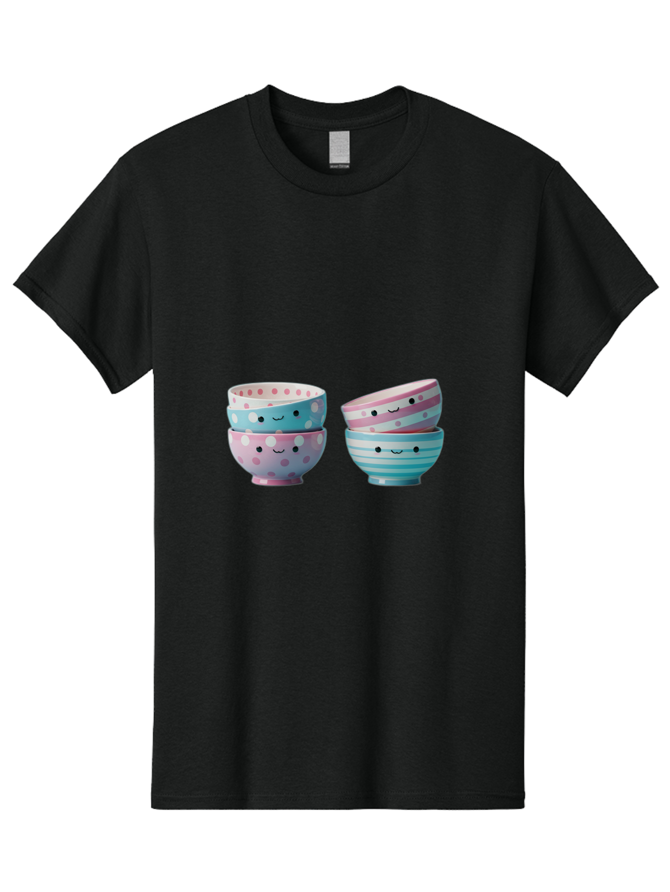 Stacked-Bowls-2 Men'S Graphic Tee, 100% Cotton, Comfortable Casual Summer Wear, Machine Washable, Stacked Bowls, Pastel Colors, Polka Dots, Stripes, Cute Faces, Smiling Bowls, Playful Tableware, Colorful Kitchenware, Whimsical Design, Bab448