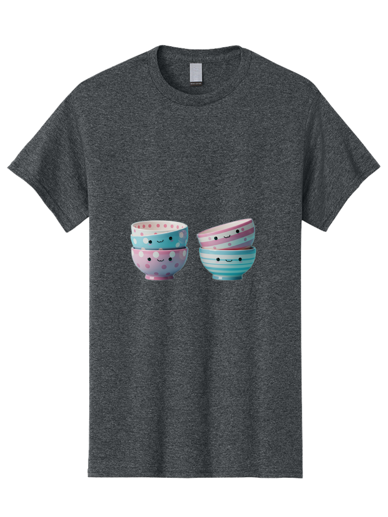Stacked-Bowls-2 Men'S Graphic Tee, 100% Cotton, Comfortable Casual Summer Wear, Machine Washable, Stacked Bowls, Pastel Colors, Polka Dots, Stripes, Cute Faces, Smiling Bowls, Playful Tableware, Colorful Kitchenware, Whimsical Design, Bab448
