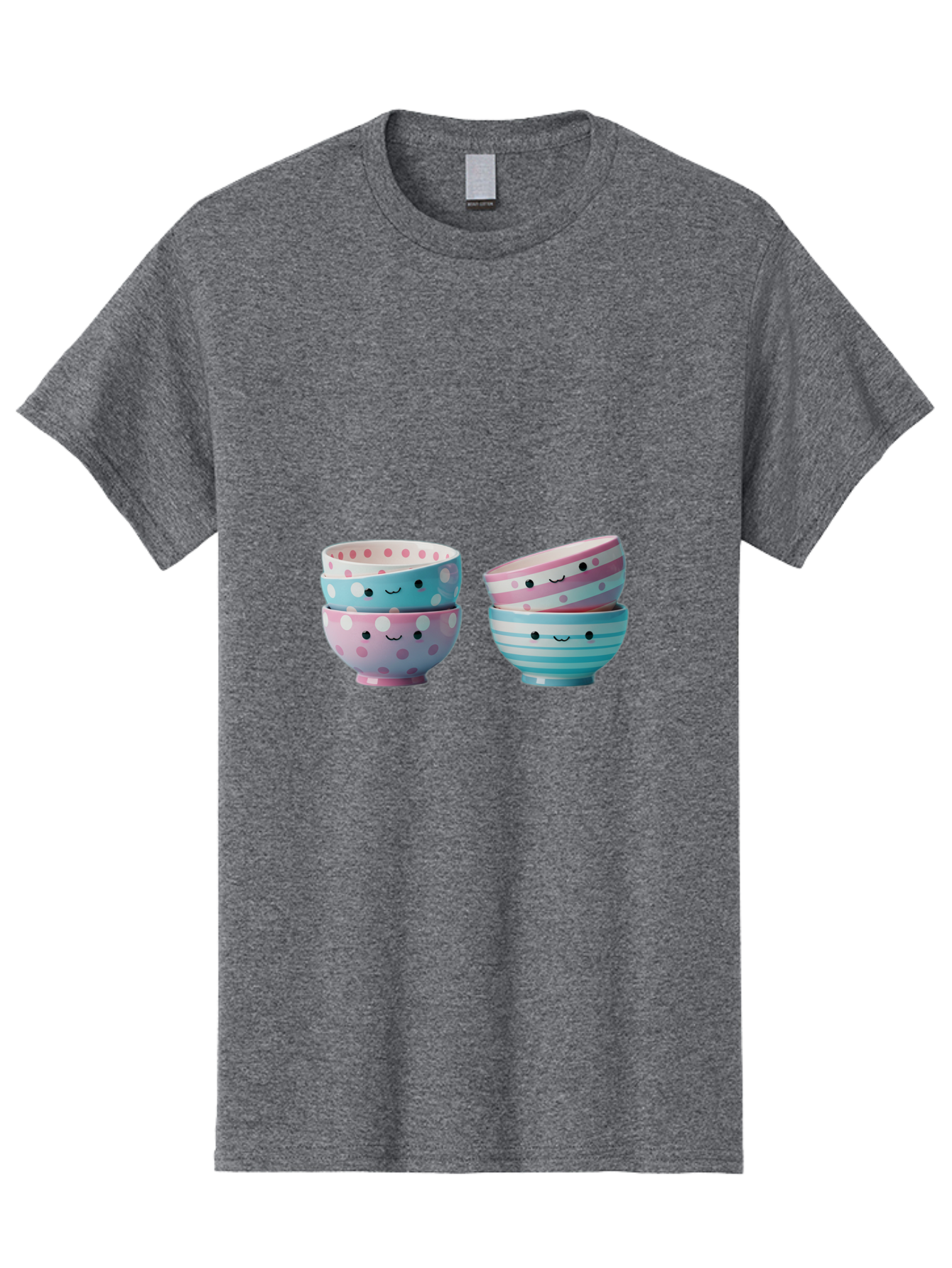 Stacked-Bowls-2 Men'S Graphic Tee, 100% Cotton, Comfortable Casual Summer Wear, Machine Washable, Stacked Bowls, Pastel Colors, Polka Dots, Stripes, Cute Faces, Smiling Bowls, Playful Tableware, Colorful Kitchenware, Whimsical Design, Bab448