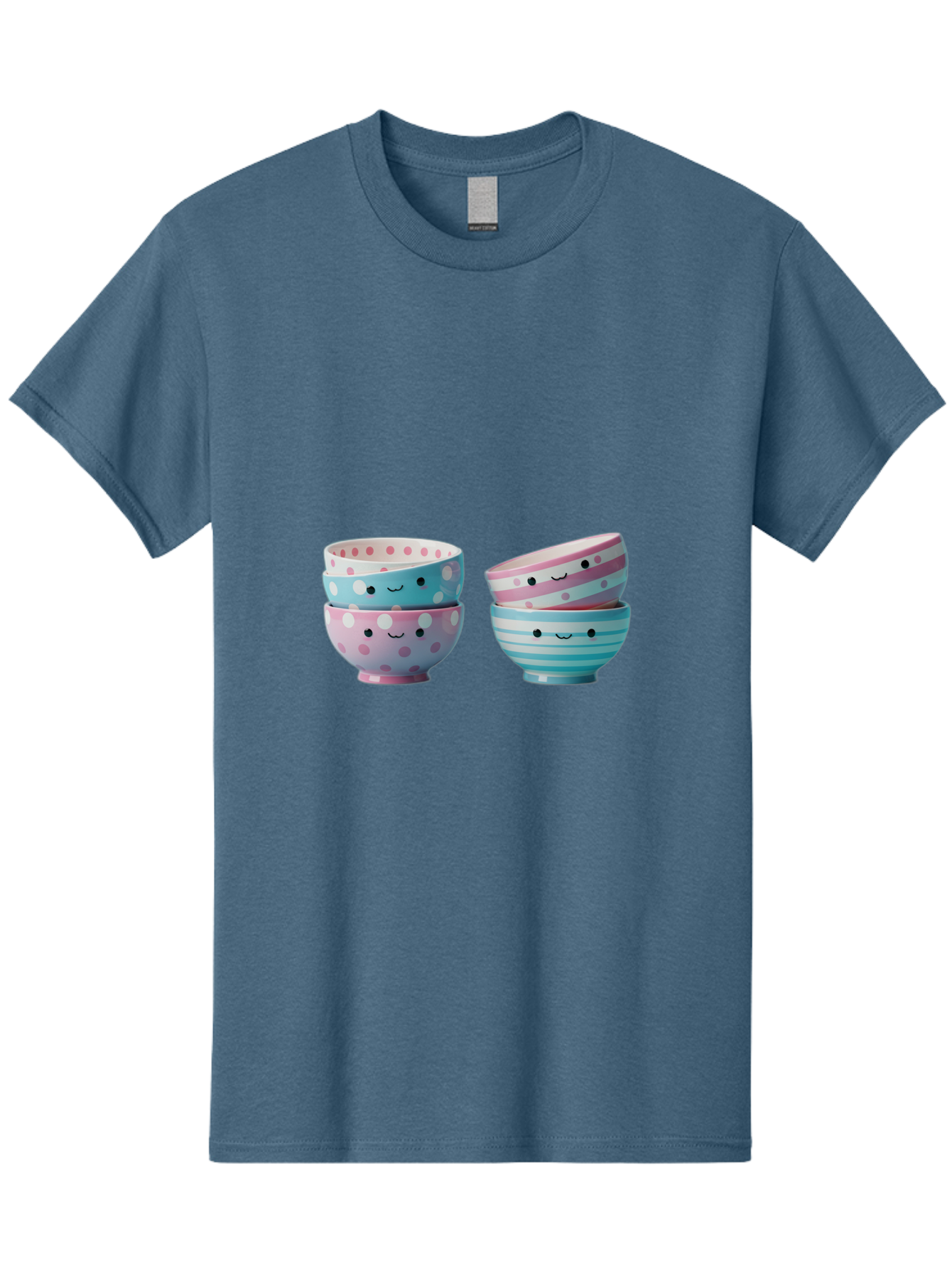 Stacked-Bowls-2 Men'S Graphic Tee, 100% Cotton, Comfortable Casual Summer Wear, Machine Washable, Stacked Bowls, Pastel Colors, Polka Dots, Stripes, Cute Faces, Smiling Bowls, Playful Tableware, Colorful Kitchenware, Whimsical Design, Bab448