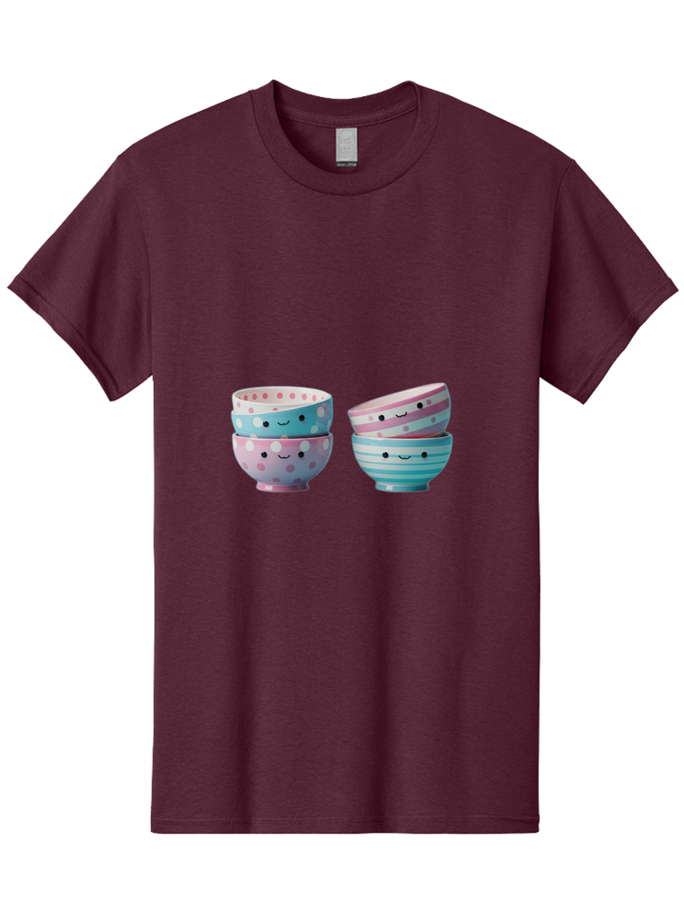 Stacked-Bowls-2 Men'S Graphic Tee, 100% Cotton, Comfortable Casual Summer Wear, Machine Washable, Stacked Bowls, Pastel Colors, Polka Dots, Stripes, Cute Faces, Smiling Bowls, Playful Tableware, Colorful Kitchenware, Whimsical Design, Bab448