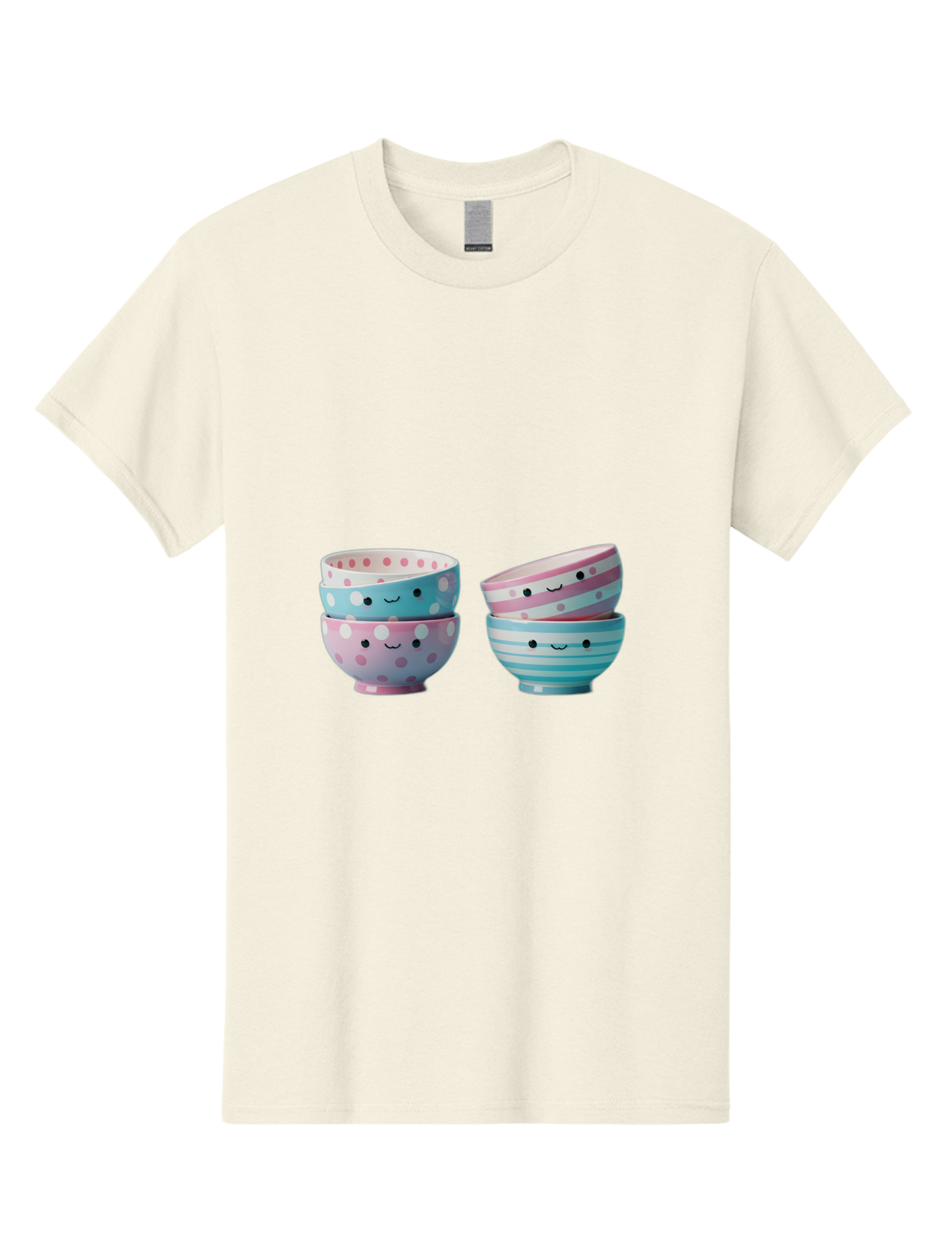 Stacked-Bowls-2 Men'S Graphic Tee, 100% Cotton, Comfortable Casual Summer Wear, Machine Washable, Stacked Bowls, Pastel Colors, Polka Dots, Stripes, Cute Faces, Smiling Bowls, Playful Tableware, Colorful Kitchenware, Whimsical Design, Bab448