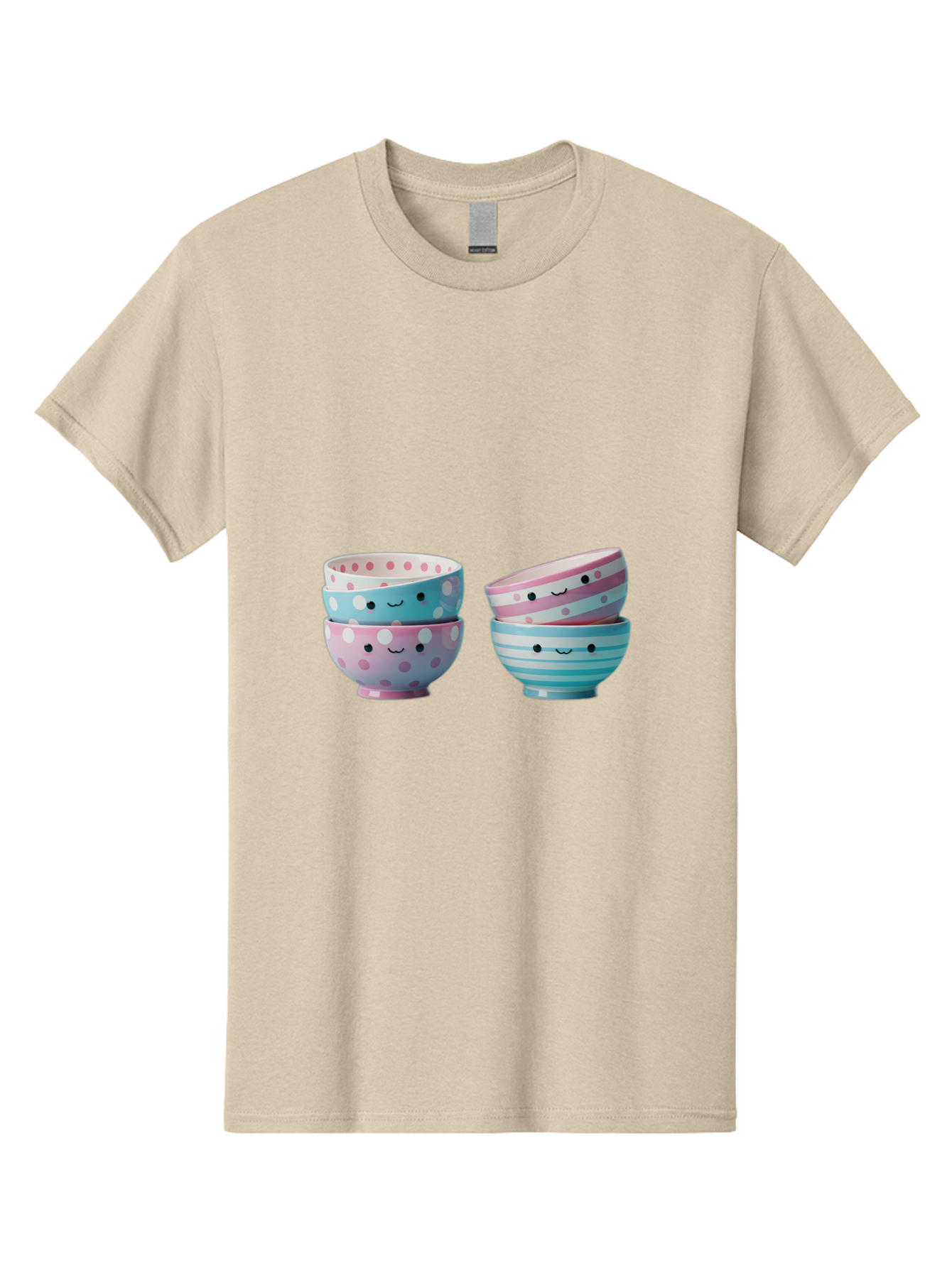 Stacked-Bowls-2 Men'S Graphic Tee, 100% Cotton, Comfortable Casual Summer Wear, Machine Washable, Stacked Bowls, Pastel Colors, Polka Dots, Stripes, Cute Faces, Smiling Bowls, Playful Tableware, Colorful Kitchenware, Whimsical Design, Bab448