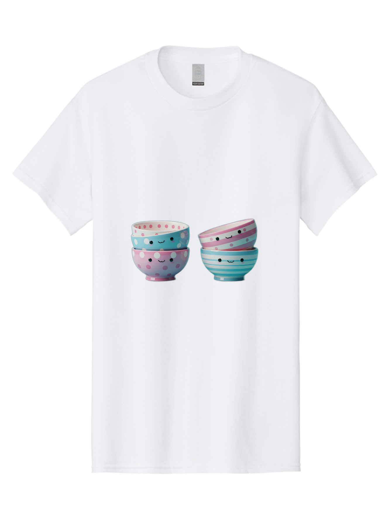 Stacked-Bowls-2 Men'S Graphic Tee, 100% Cotton, Comfortable Casual Summer Wear, Machine Washable, Stacked Bowls, Pastel Colors, Polka Dots, Stripes, Cute Faces, Smiling Bowls, Playful Tableware, Colorful Kitchenware, Whimsical Design, Bab448