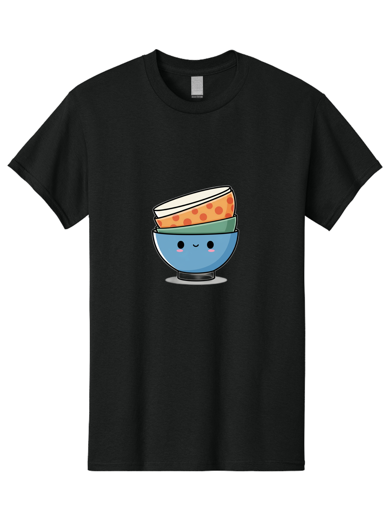 Stacked-Bowls Men'S Graphic Tee, 100% Cotton, Comfortable Casual Summer Wear, Machine Washable, Stacked Bowls, Cartoon Character, Kitchen Utensils, Tableware, Kawaii Art, Cute Illustration, Playful Design, Smiling Bowls, Colorful Pattern, Bab449