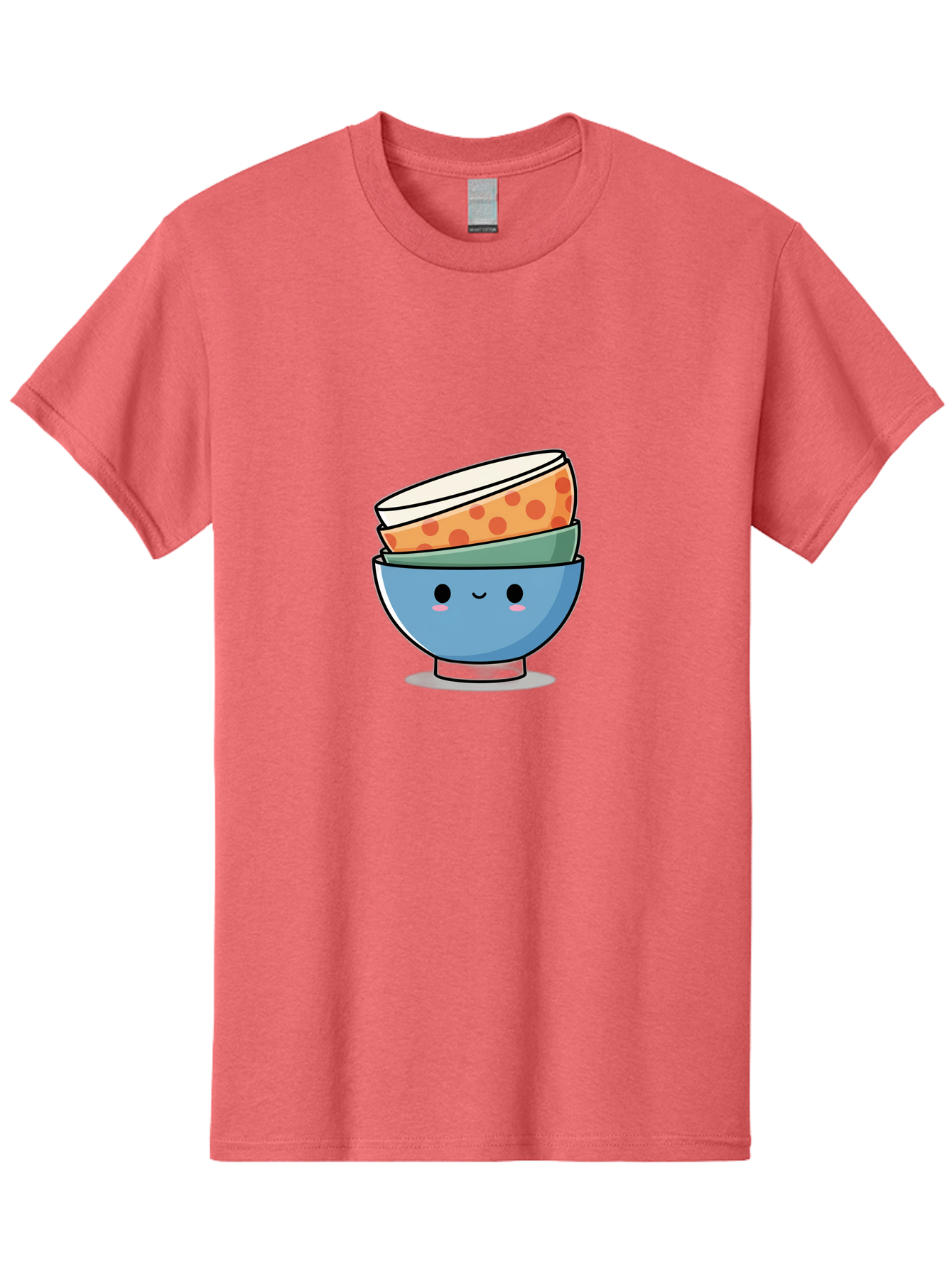 Stacked-Bowls Men'S Graphic Tee, 100% Cotton, Comfortable Casual Summer Wear, Machine Washable, Stacked Bowls, Cartoon Character, Kitchen Utensils, Tableware, Kawaii Art, Cute Illustration, Playful Design, Smiling Bowls, Colorful Pattern, Bab449